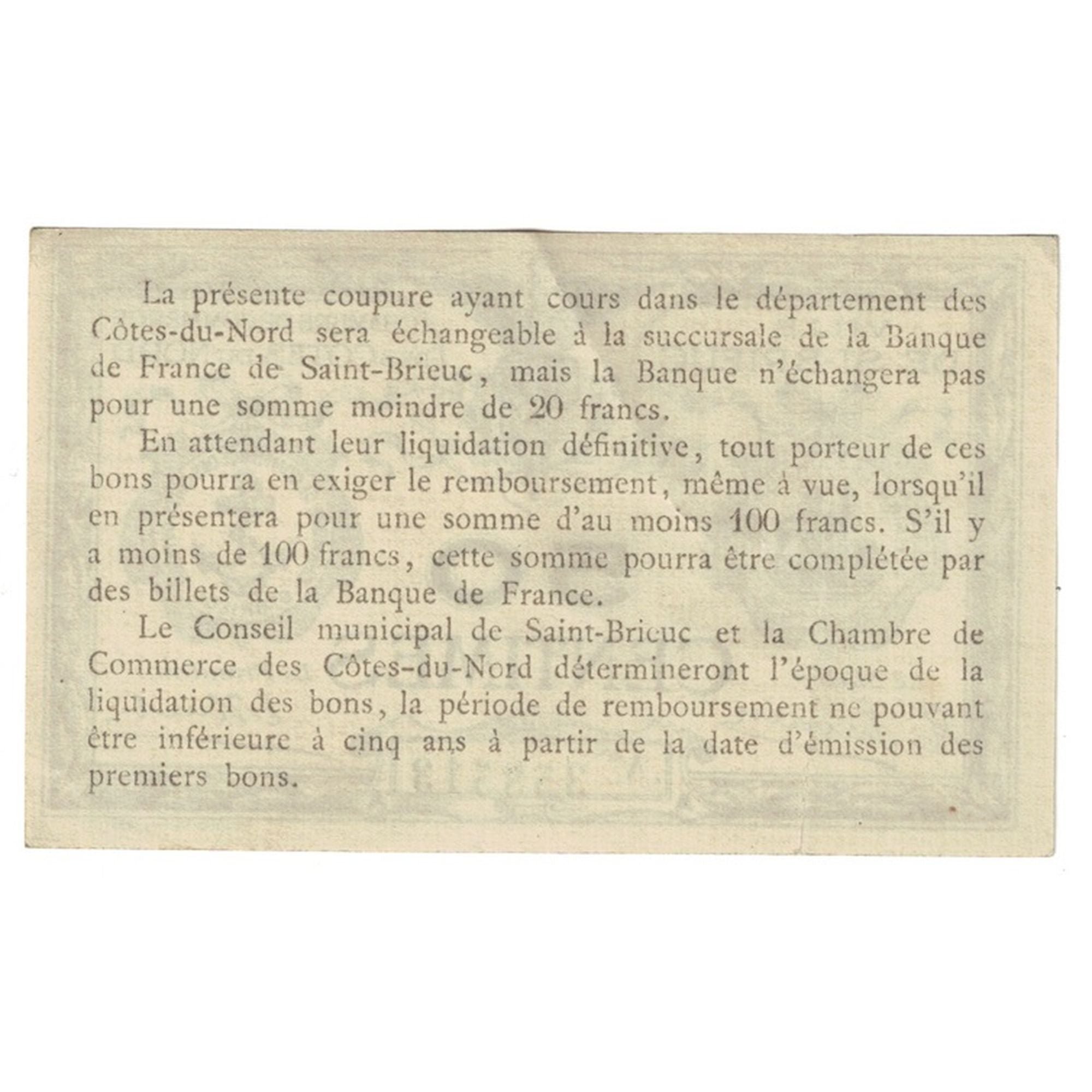 France, Saint-Brieuc, 50 Centimes, Chambre de Commerce, EF(40-45), Pirot:111-1