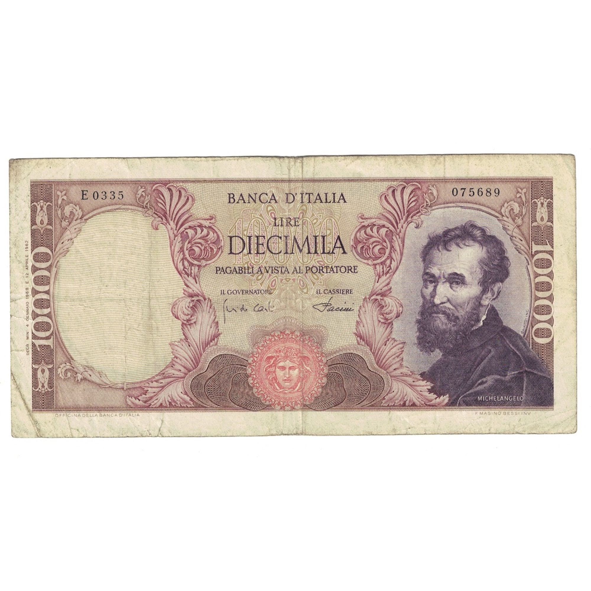 Banknote, Italy, 10,000 Lire, 1968, 1968-01-04, KM:97d, VF(20-25)