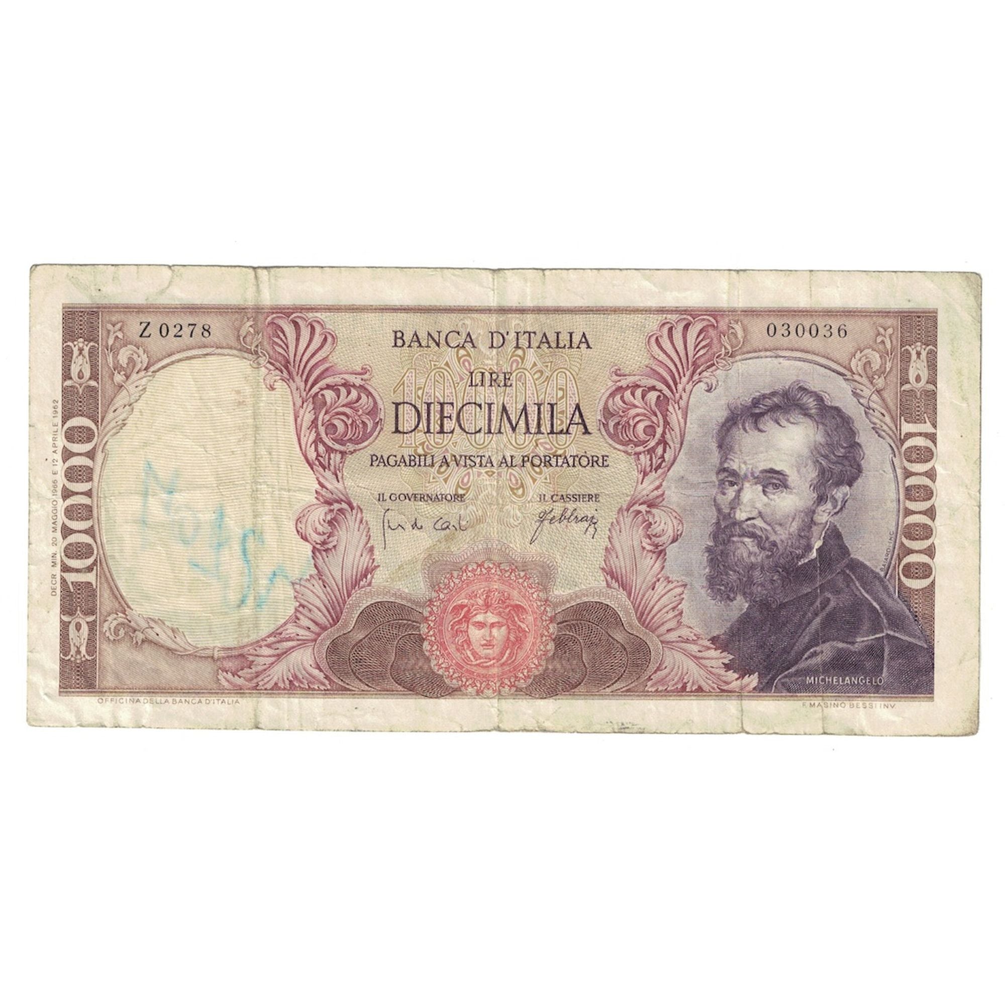 Nota, Itália, 10,000 Lire, 1964, 1964-07-27, KM:97b, VF(20-25)