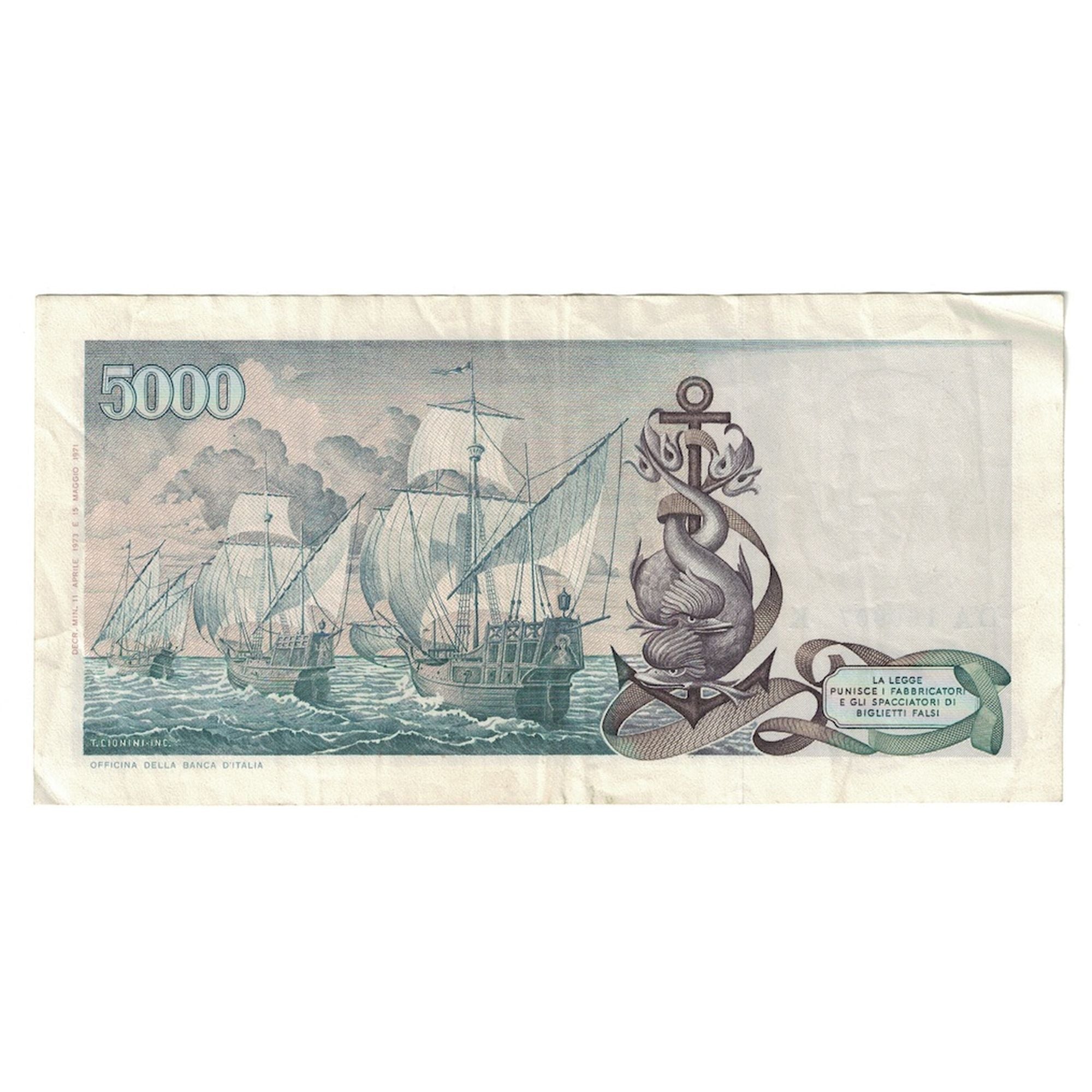 Banknote, Italy, 5000 Lire, 1973, 1973-04-11, KM:102b, AU(50-53)