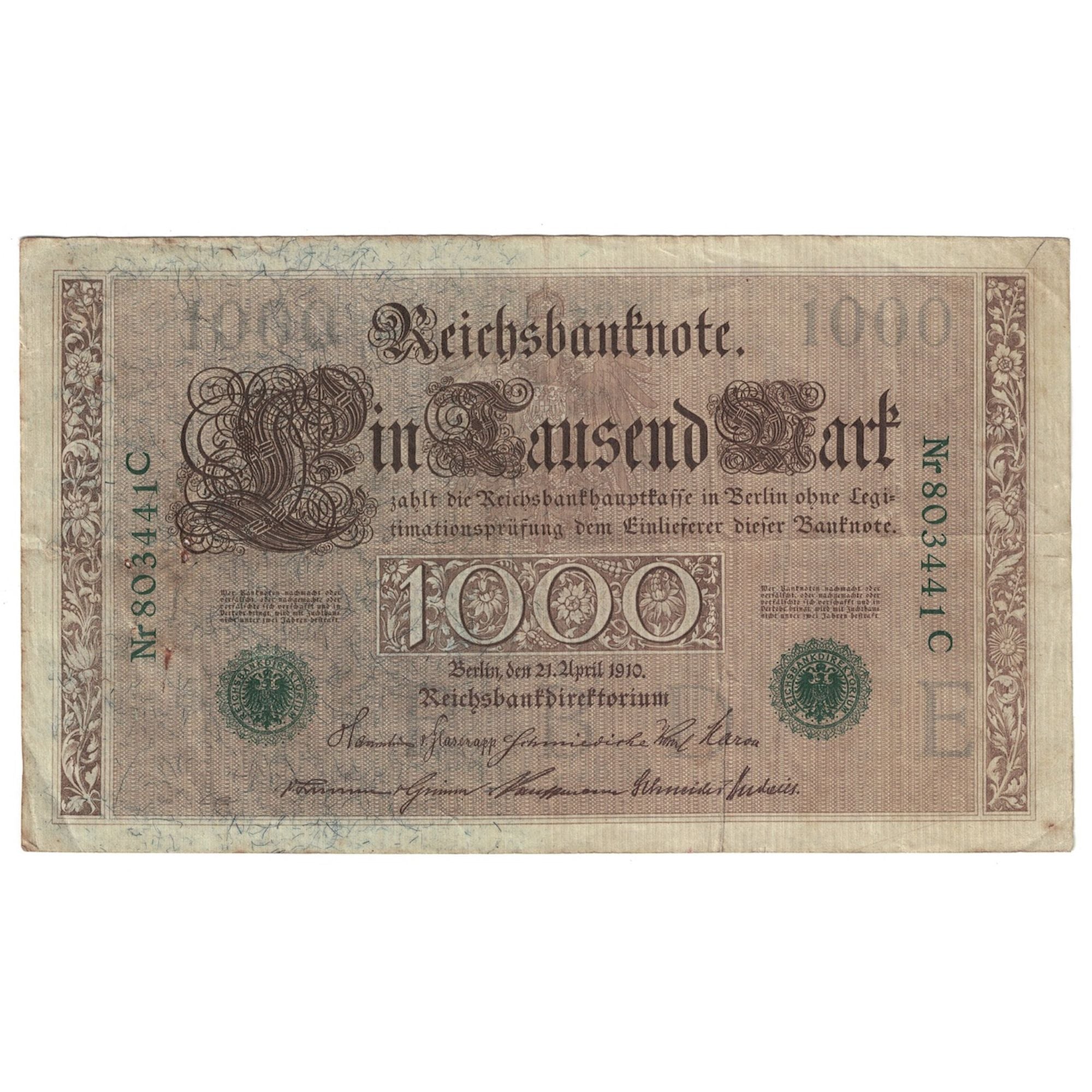 Banknote, Germany, 1000 Mark, 1910, 1910-04-21, KM:45a, VF(20-25)