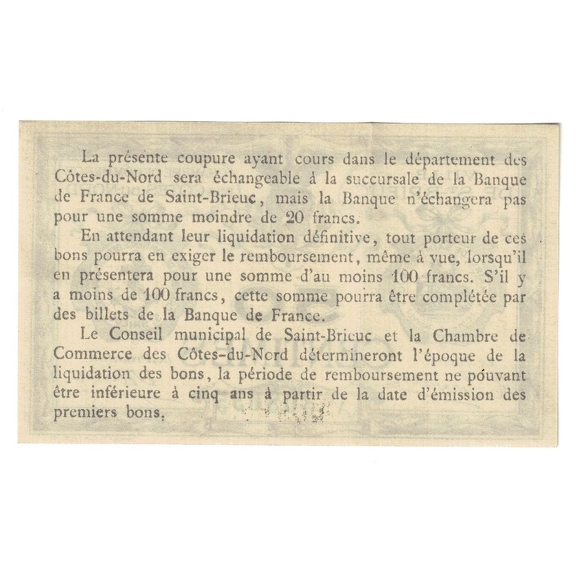 France, Saint-Brieuc, 50 Centimes, Chambre de Commerce, UNC(63), Pirot:111-1