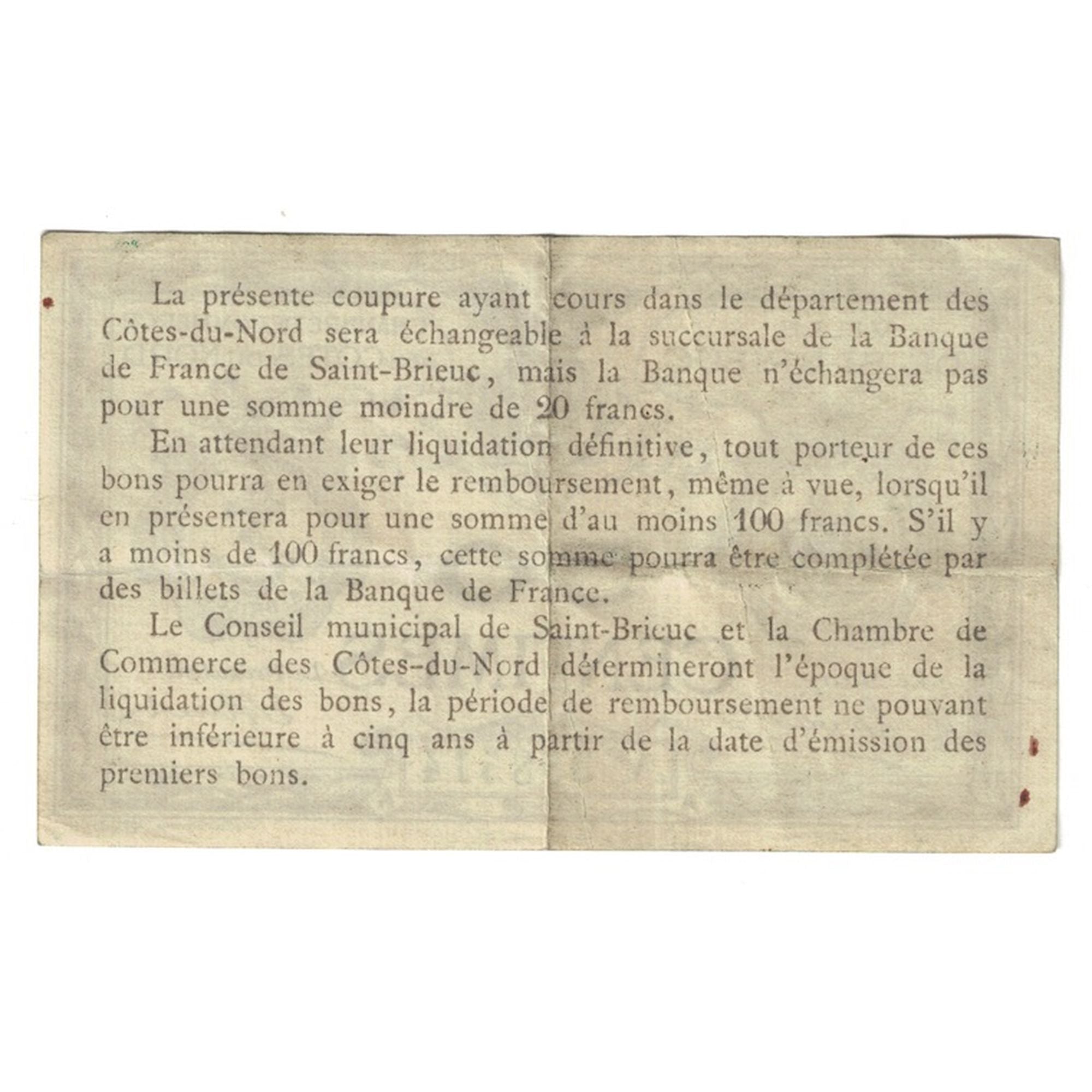 France, Saint-Brieuc, 50 Centimes, Chambre de Commerce, AU(50-53), Pirot:111-1