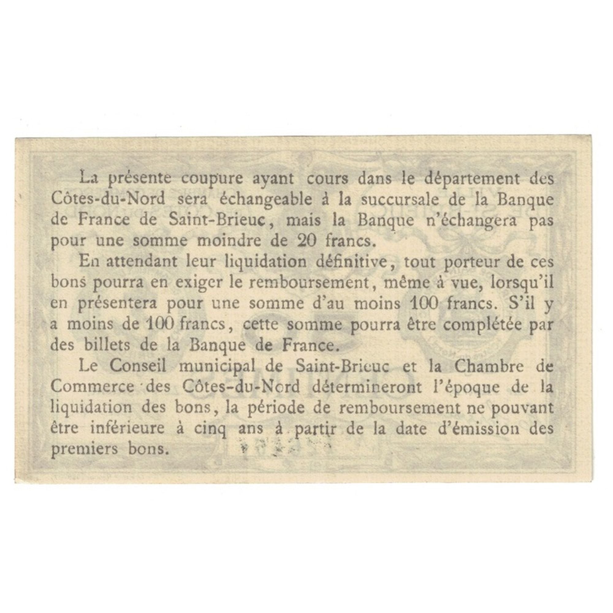 Francia, Saint-Brieuc, 50 Centimes, Chambre de Commerce, SPL, Pirot:111-1