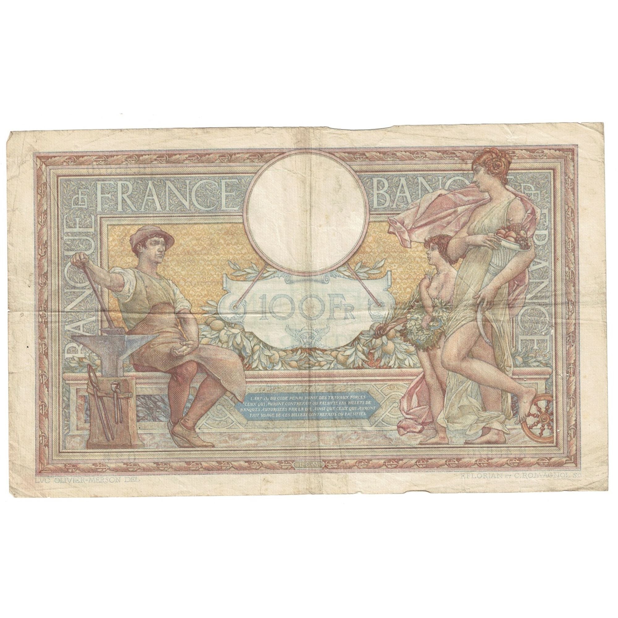 France, 100 Francs, Luc Olivier Merson, 1934, R.45570, VF(30-35), Fayette:24.13