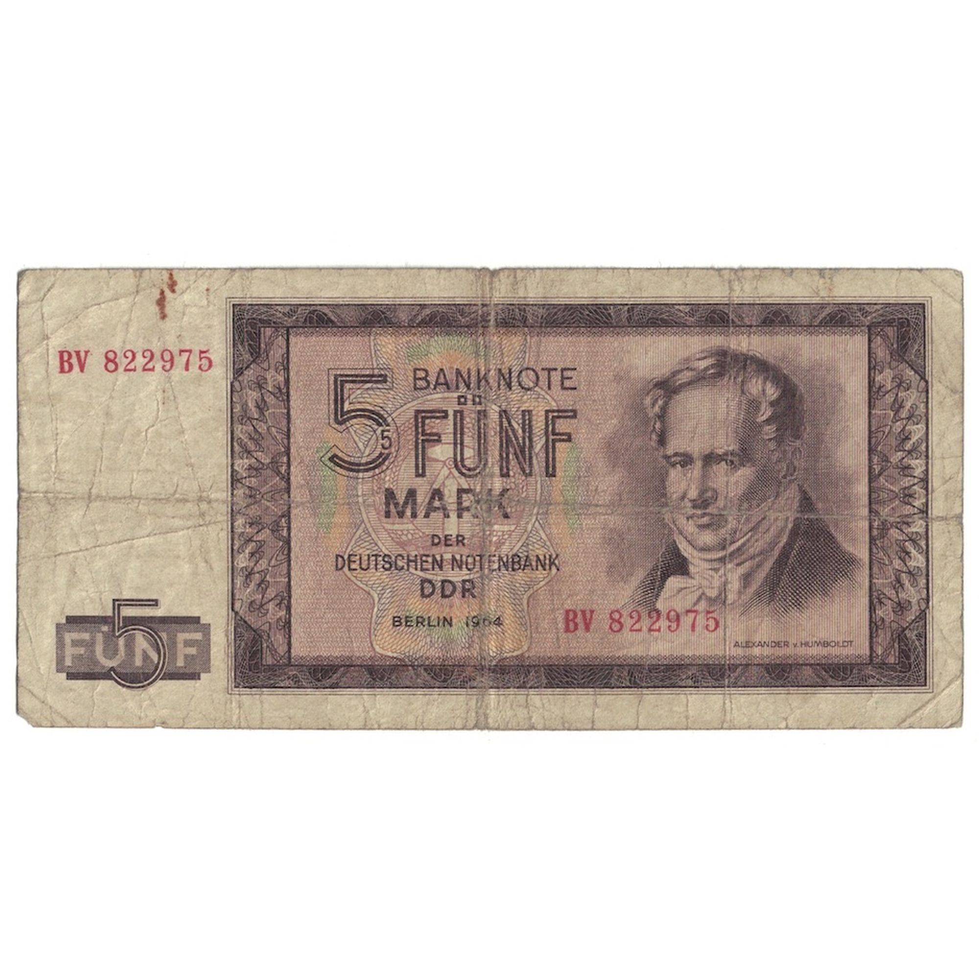 Banknote, Germany - Democratic Republic, 5 Mark, 1964, KM:22a, VF(20-25)