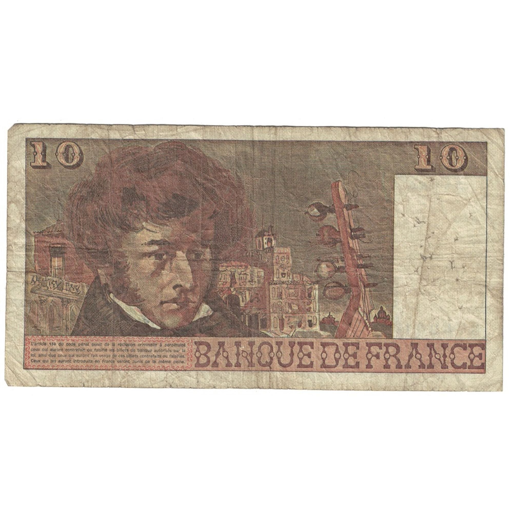 França, 10 Francs, Berlioz, 1976, E.294, VG(8-10), Fayette:63.20, KM:150c