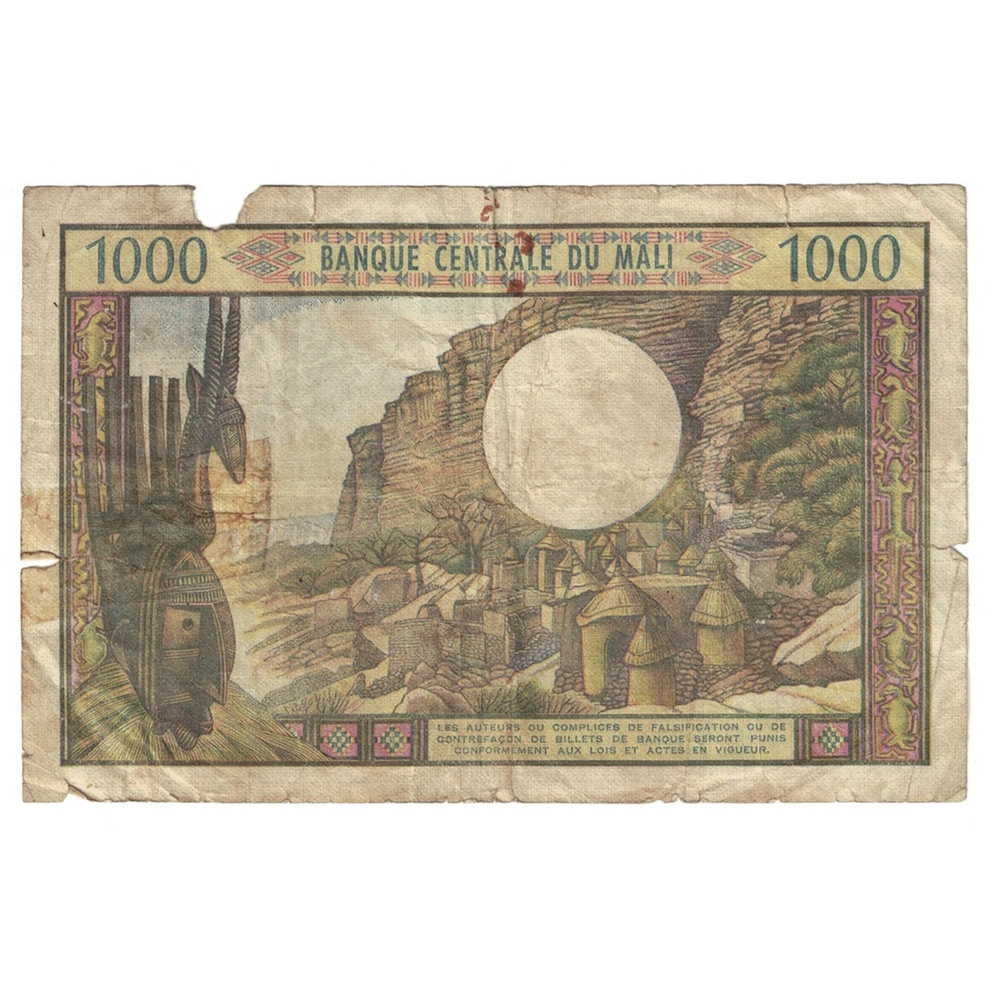 Nota, Mali, 1000 Francs, undated 1970-84, KM:13b, VG(8-10)