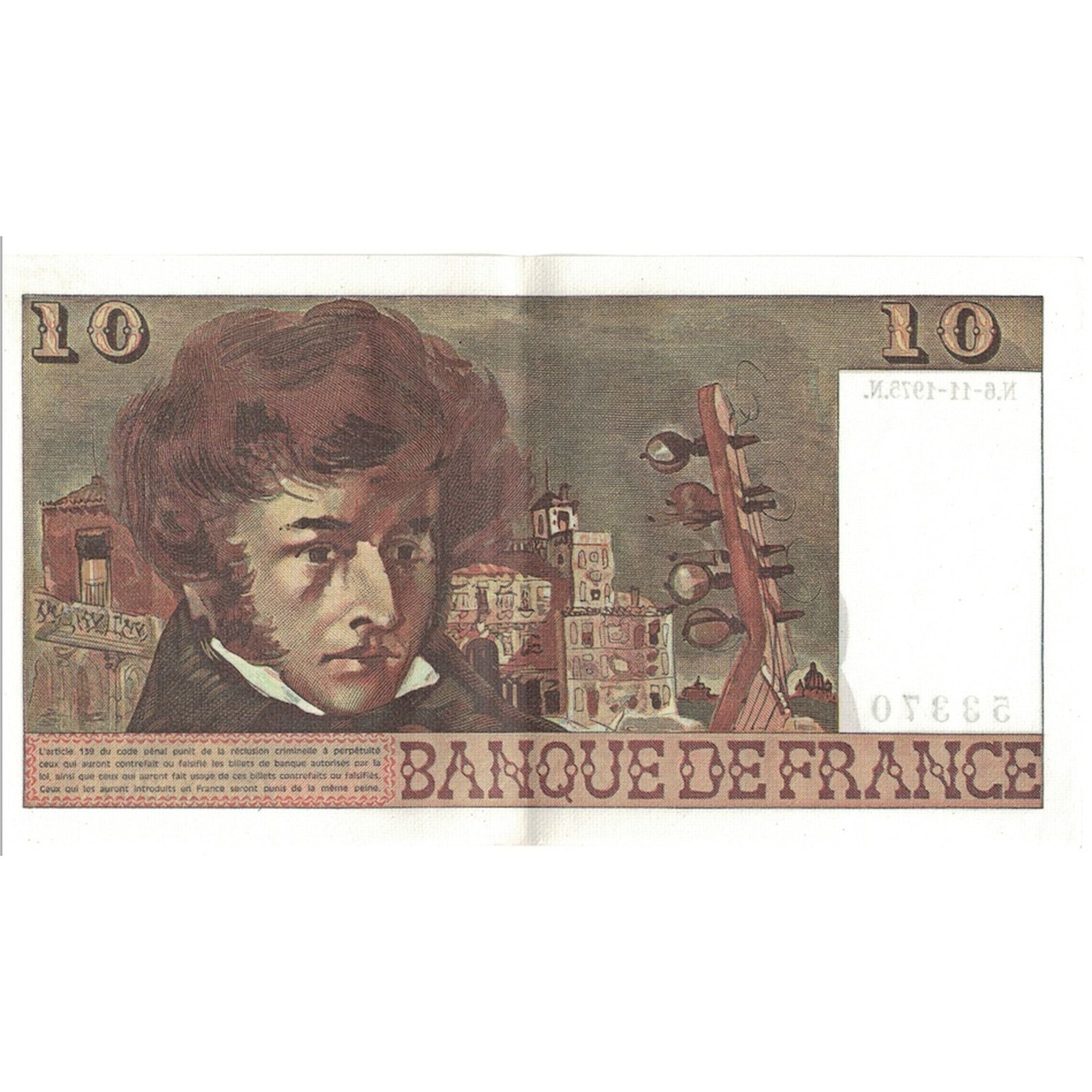 Francia, 10 Francs, Berlioz, 1975, X.257, SPL, Fayette:63.14, KM:150b