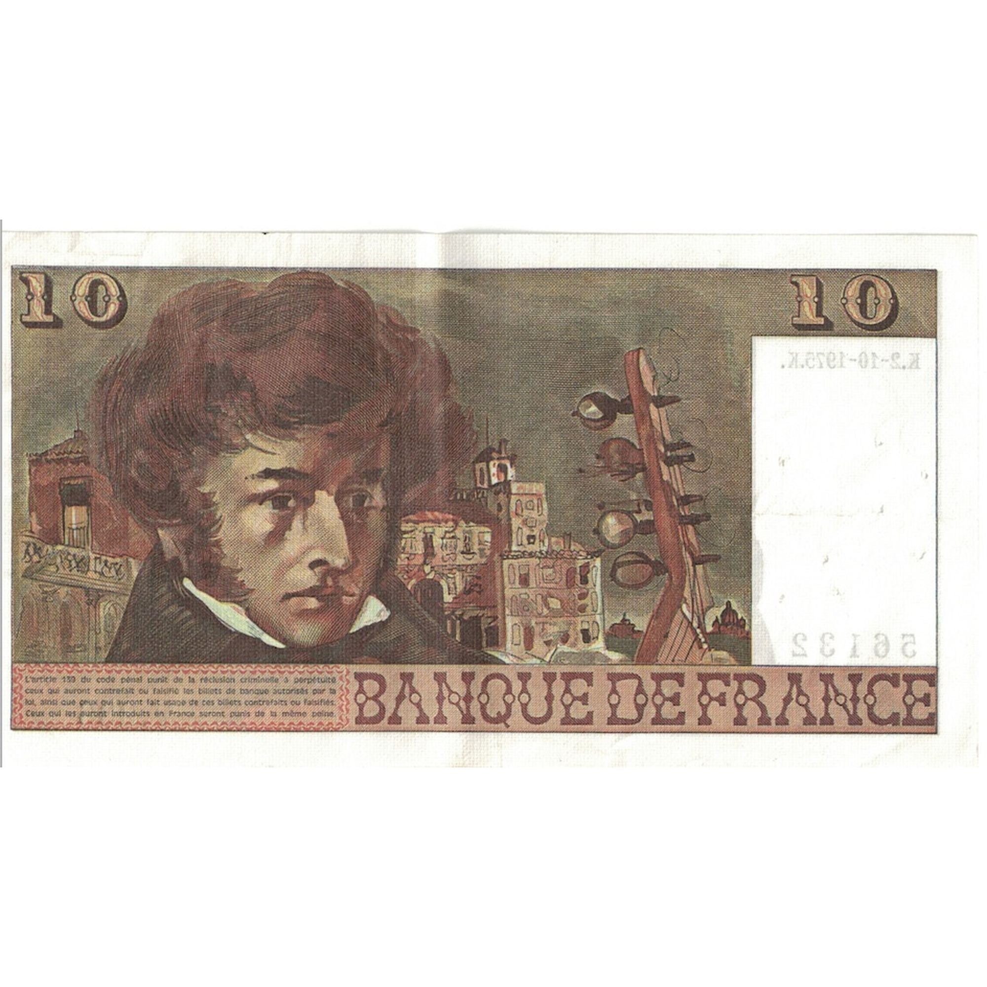 France, 10 Francs, Berlioz, 1975, V.236, EF(40-45), Fayette:63.14, KM:150b