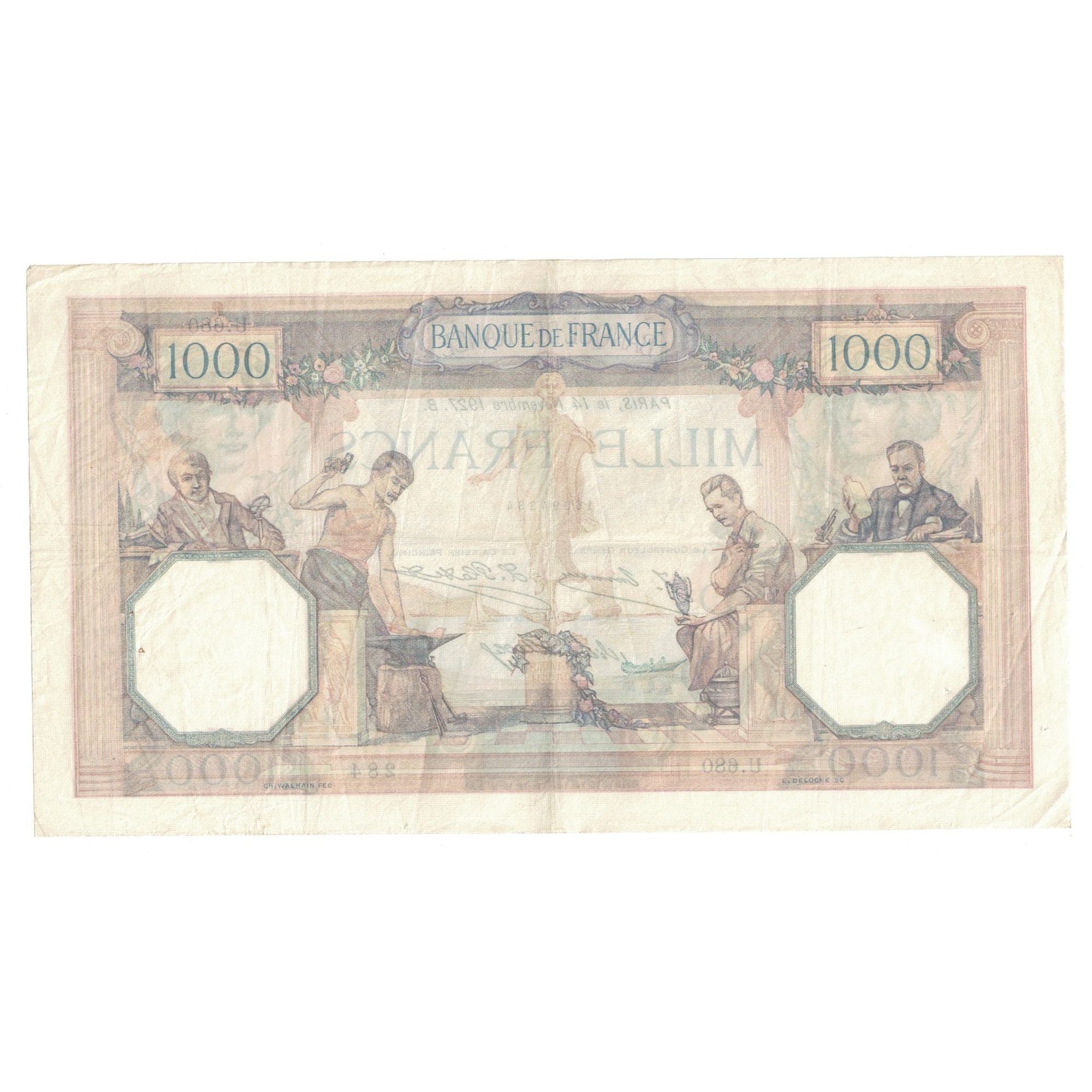 Frankreich, 1000 Francs, Bleu et Rose, 1927, U.680, SS, Fayette:37.1, KM:79a
