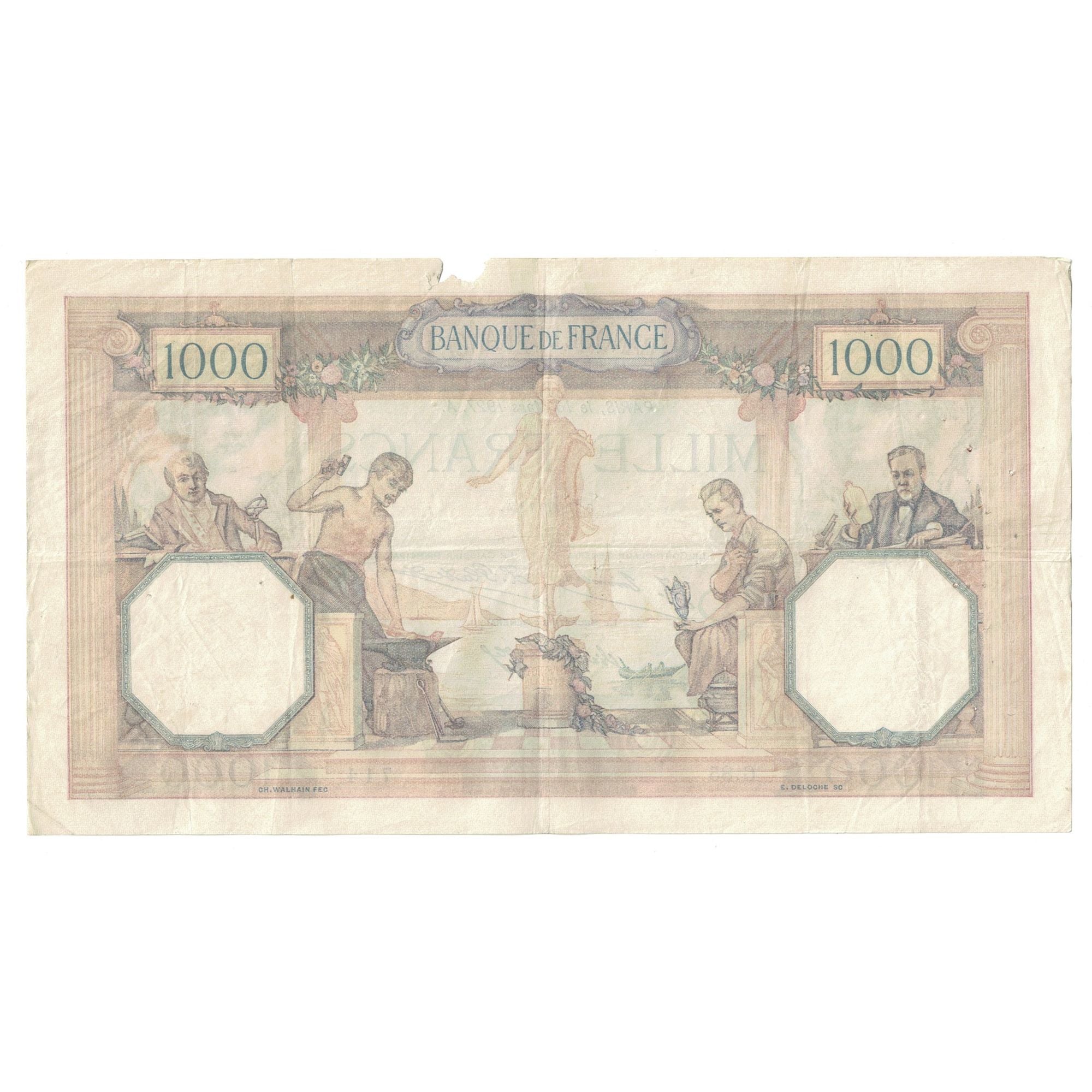 Francia, 1000 Francs, Bleu et Rose, 1927, G.85, MB, Fayette:37.1, KM:79a
