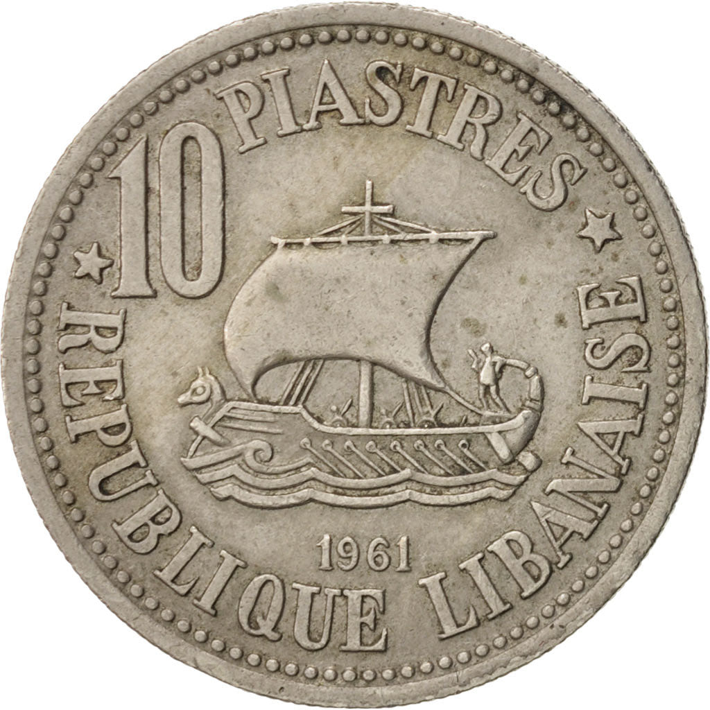 Lebanon, 10 Piastres, 1961, AU(50-53), Copper-nickel, KM:24
