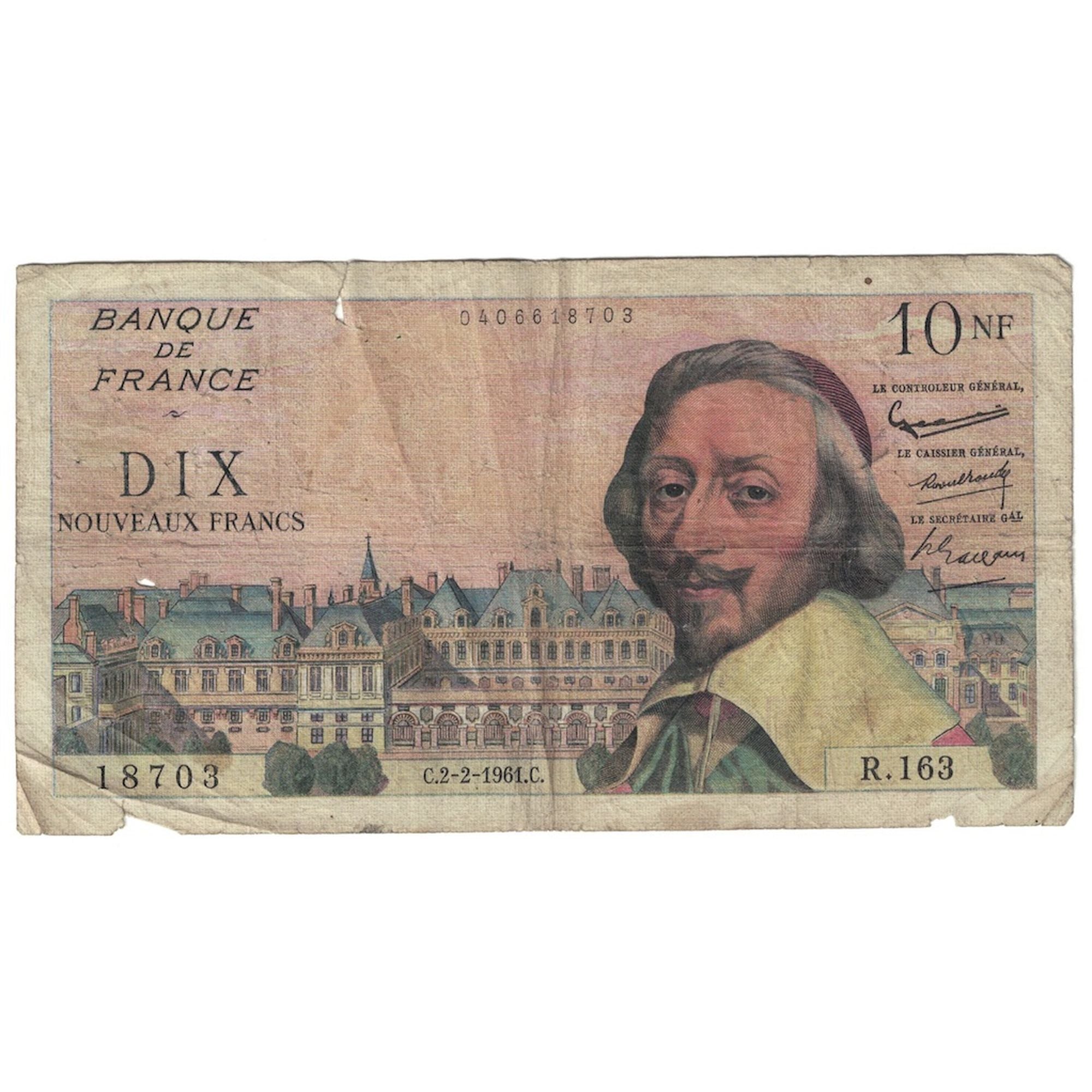 França, 10 Nouveaux Francs, 1955-1959 Overprinted with ''Nouveaux Francs''
