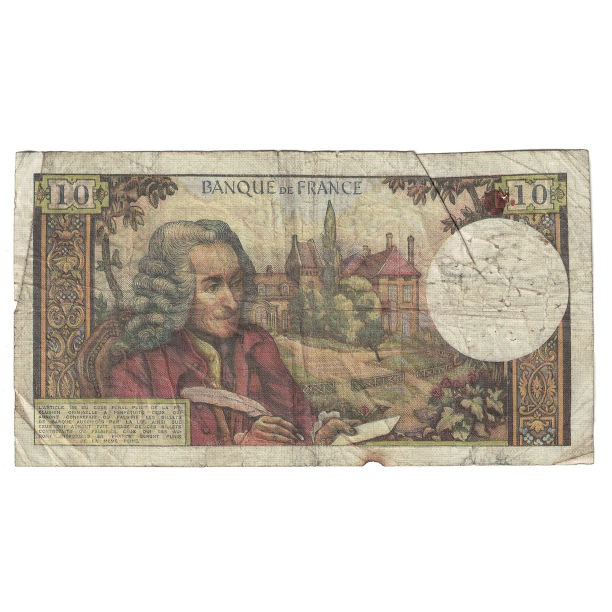 França, 10 Francs, Voltaire, 1971, U.675, VF(20-25), Fayette:62.50, KM:147d