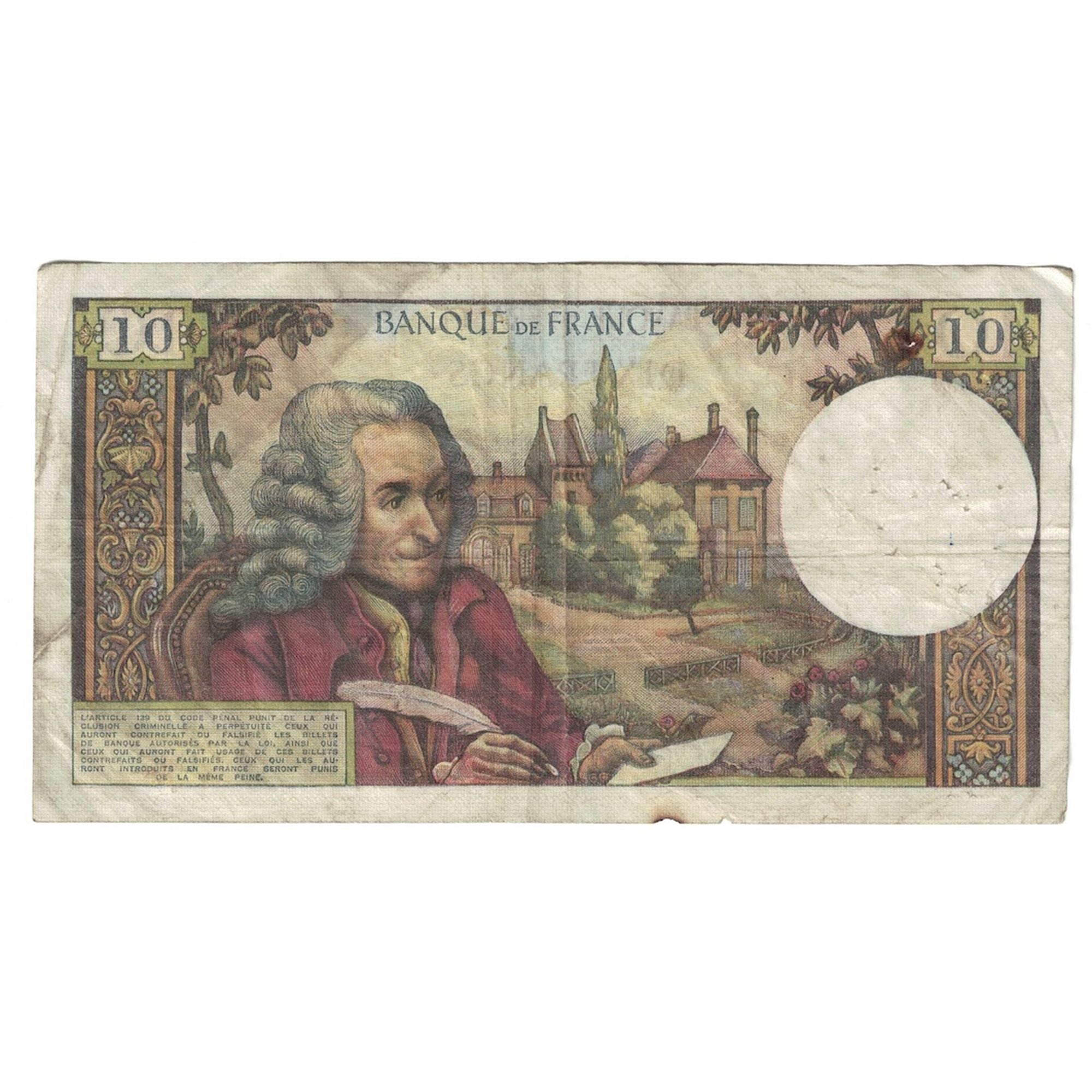 França, 10 Francs, Voltaire, 1971, C.736, VF(20-25), Fayette:62.53, KM:147d