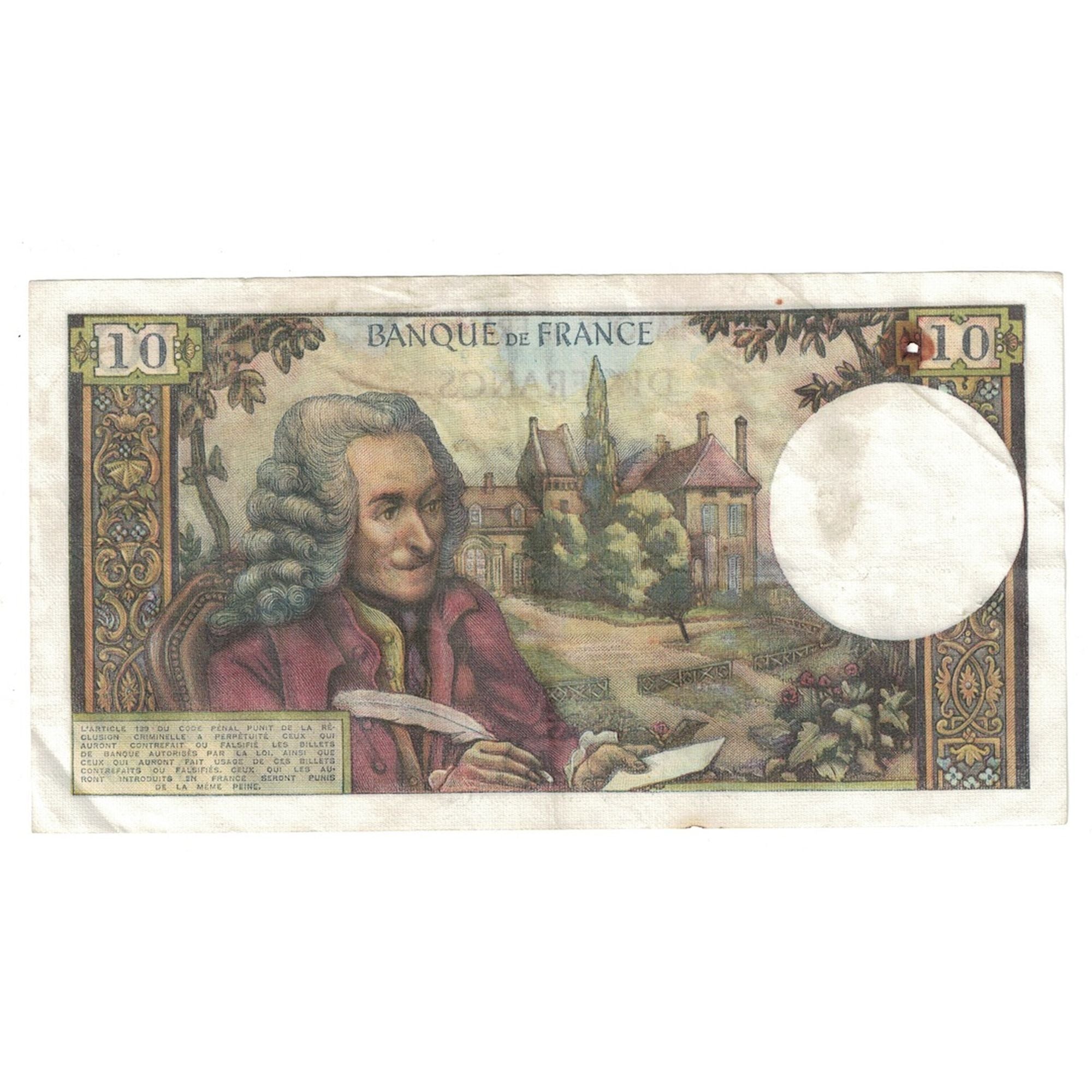 France, 10 Francs, Voltaire, 1971, O.729, EF(40-45), Fayette:62.53, KM:147d