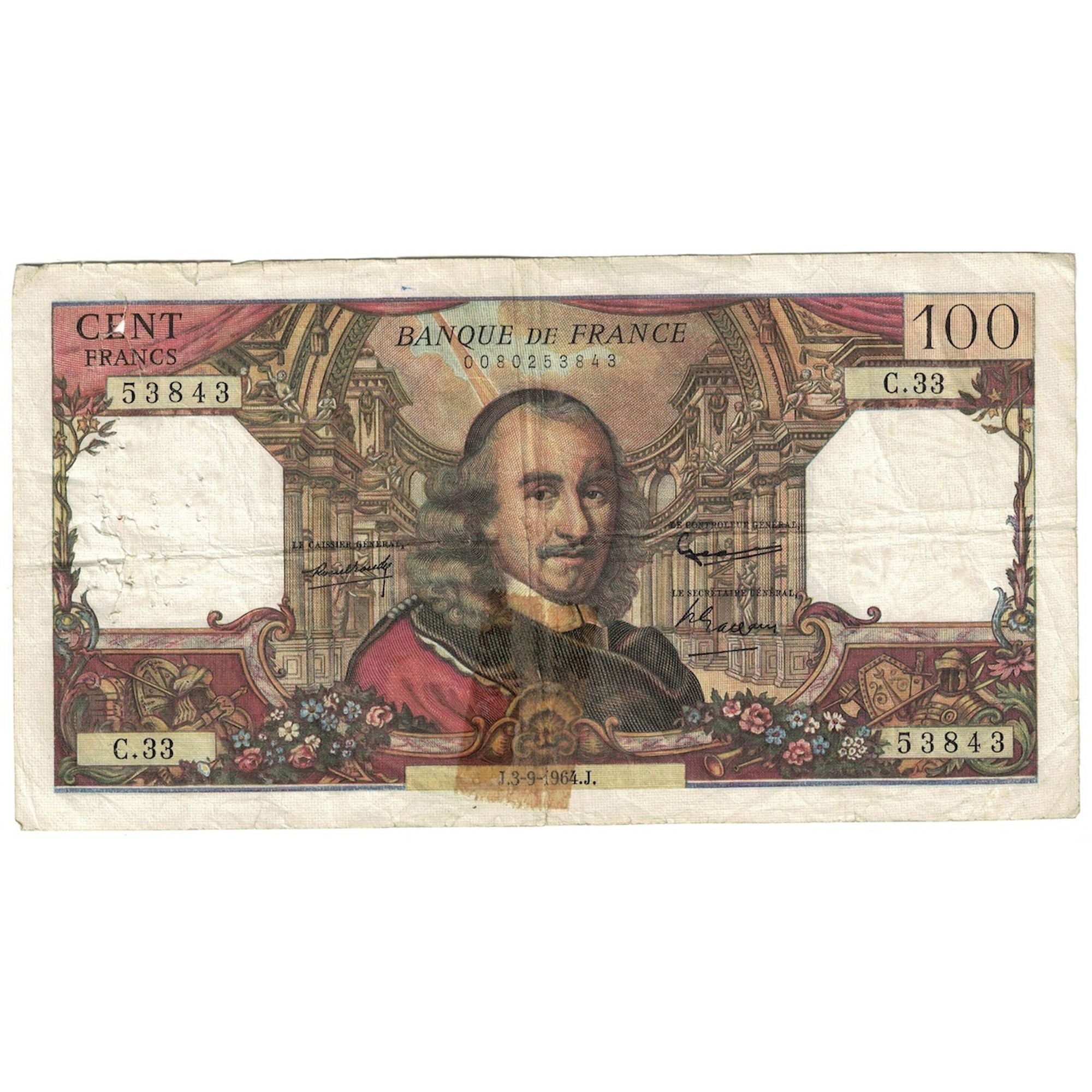 France, 100 Francs, Corneille, 1964, C.33, TB, Fayette:65.3, KM:149a