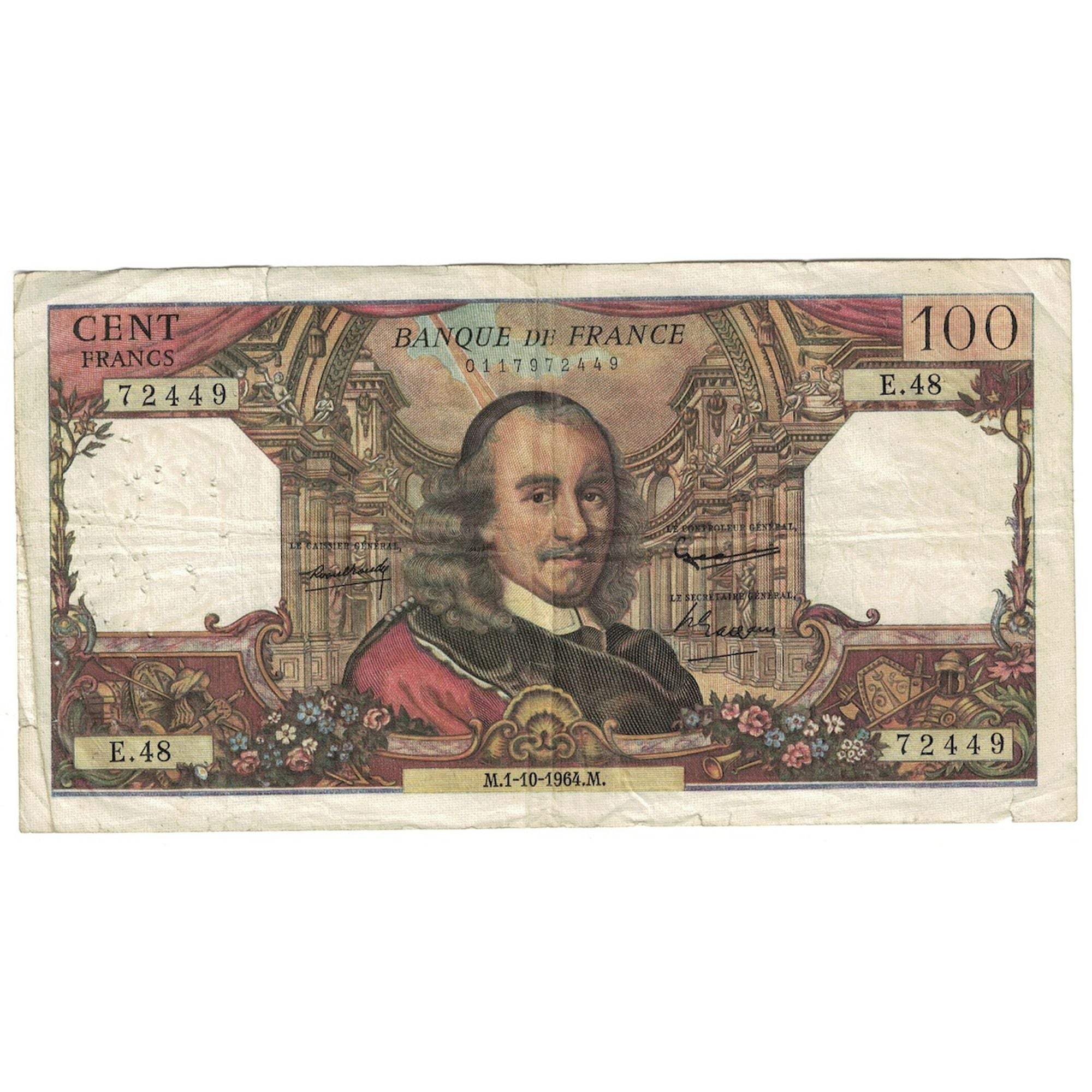 Francia, 100 Francs, Corneille, 1964, E.48, MB, Fayette:65.04, KM:149a
