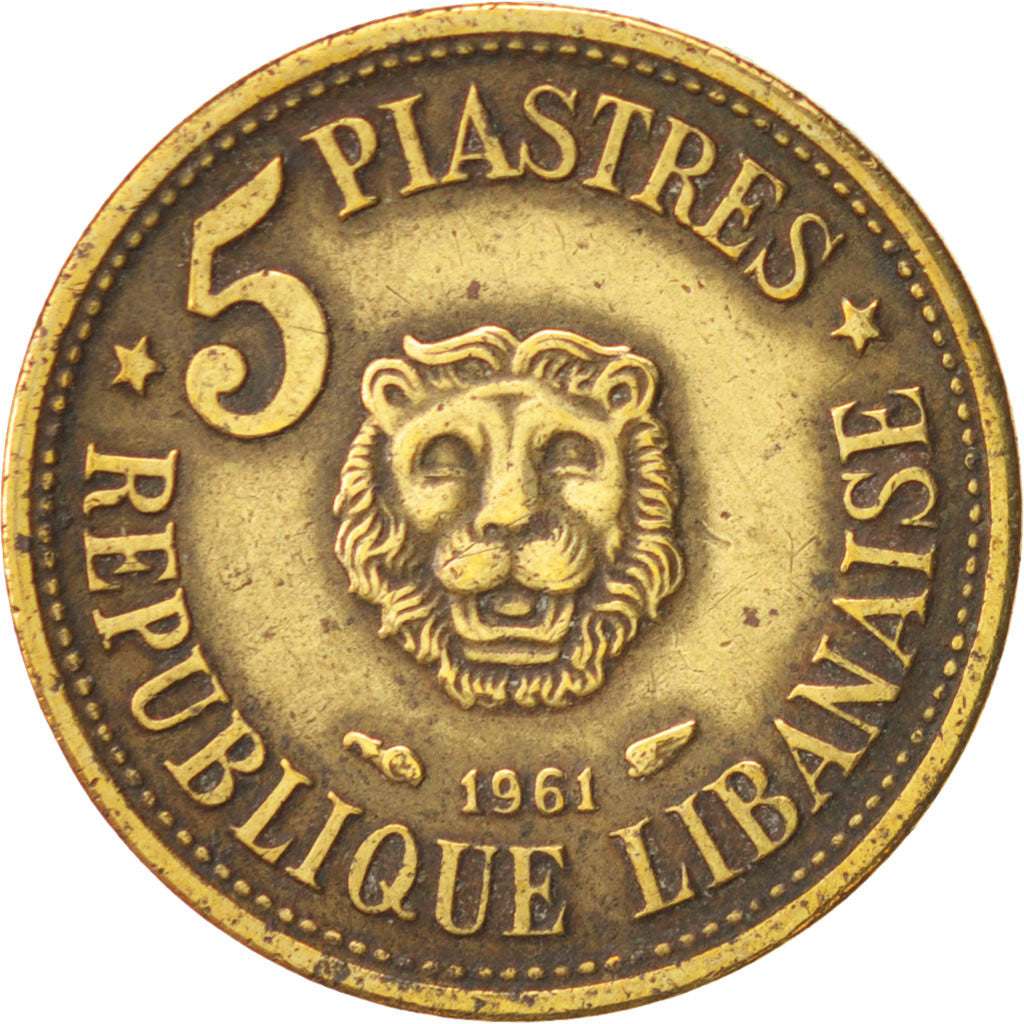 Lebanon, 5 Piastres, 1961, AU(50-53), Aluminum-Bronze, KM:21