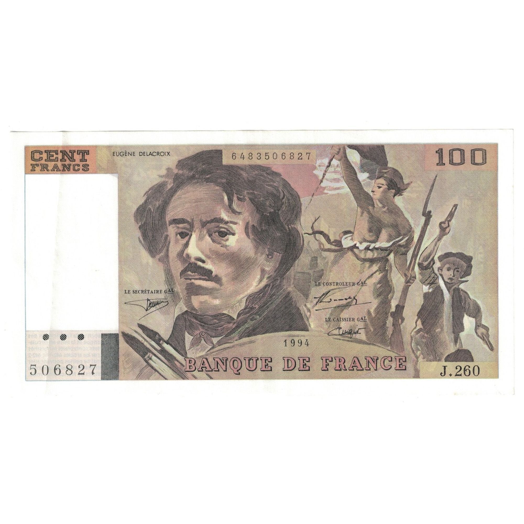 Francja, 100 Francs, Delacroix, 1994, J.260, AU(50-53), Fayette:69ter.1a