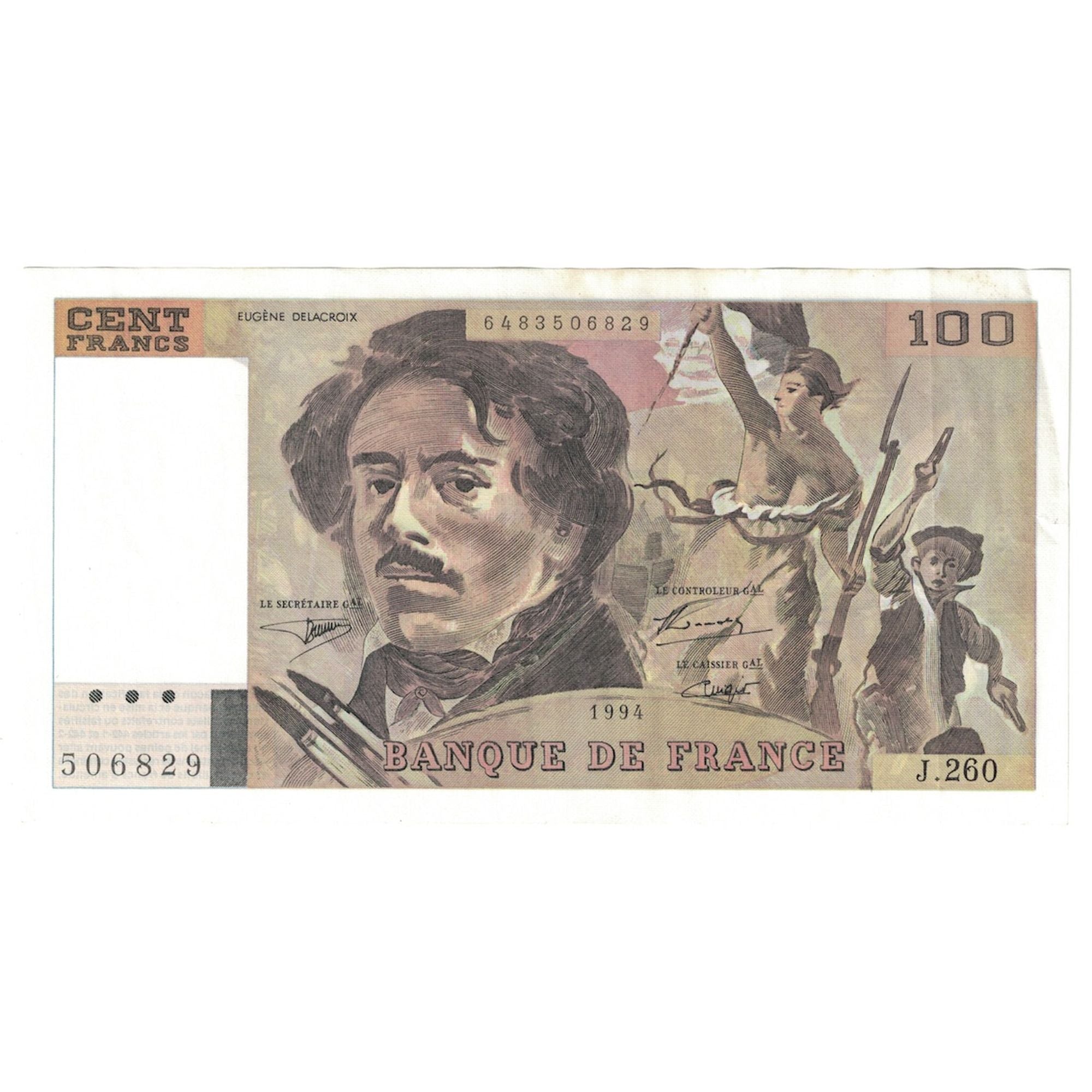 Francja, 100 Francs, Delacroix, 1994, J.260, AU(50-53), Fayette:69ter.1a