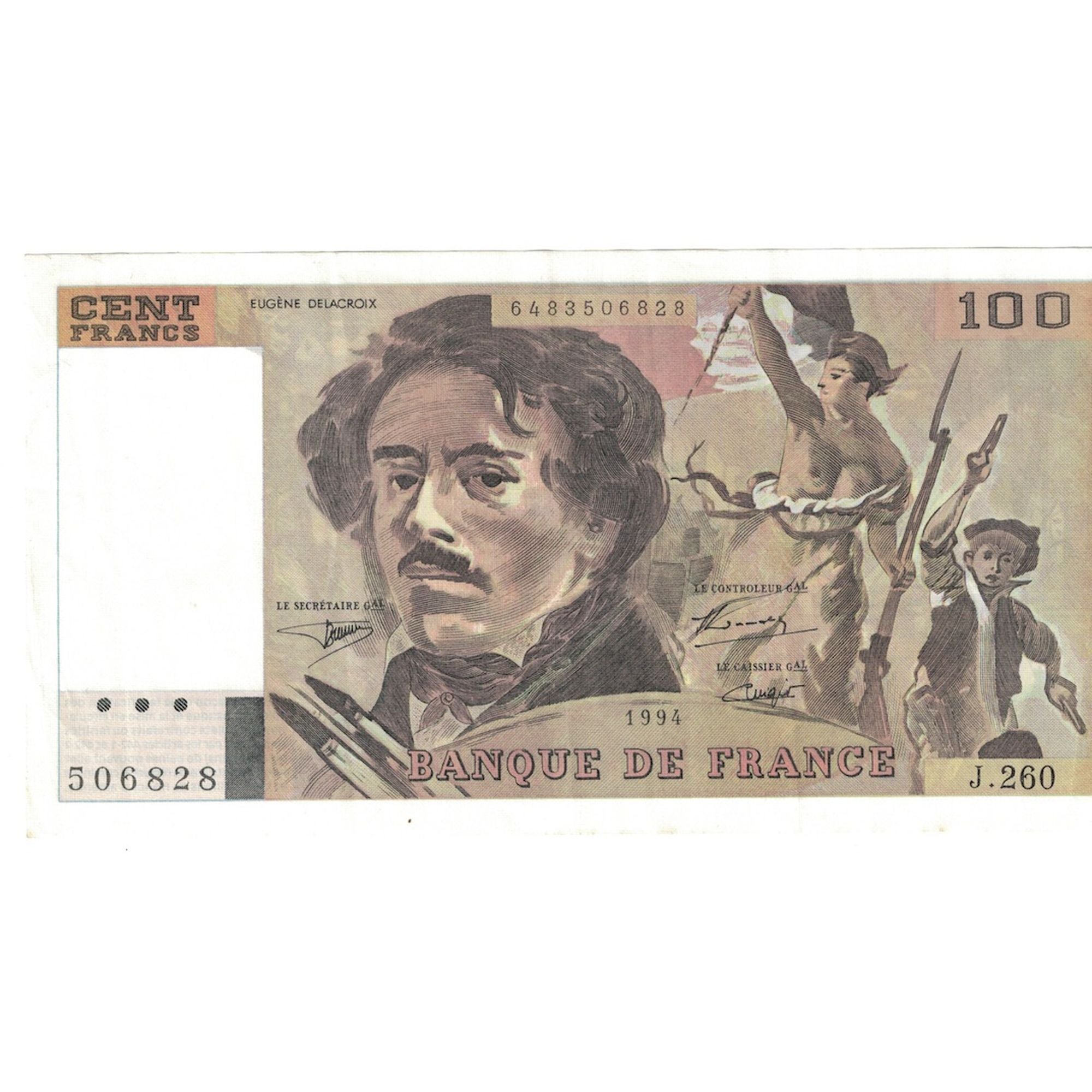 França, 100 Francs, Delacroix, 1994, J.260, AU(50-53), Fayette:69ter.1a