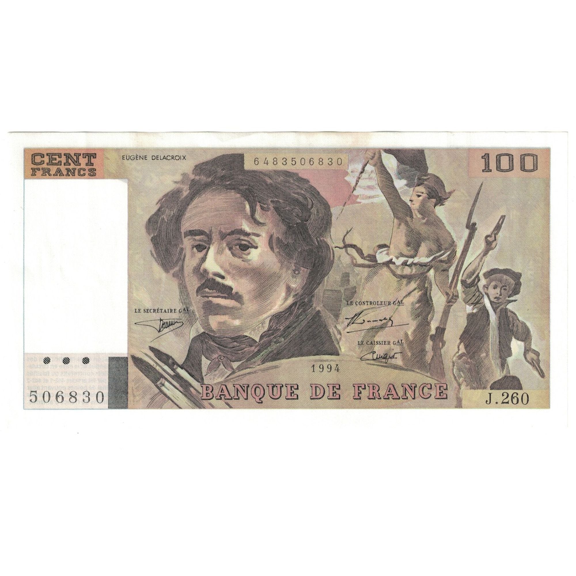 Francja, 100 Francs, Delacroix, 1994, J.260, UNC(60-62), Fayette:69ter.1a