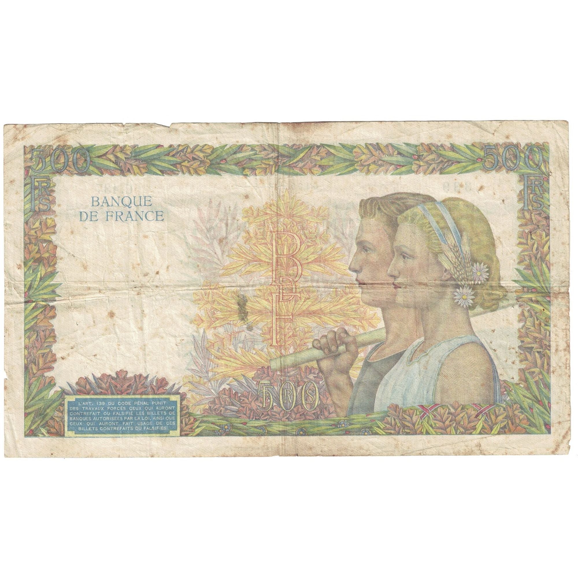 França, 500 Francs, La Paix, 1940, C.437, VF(20-25), Fayette:32.2, KM:95a