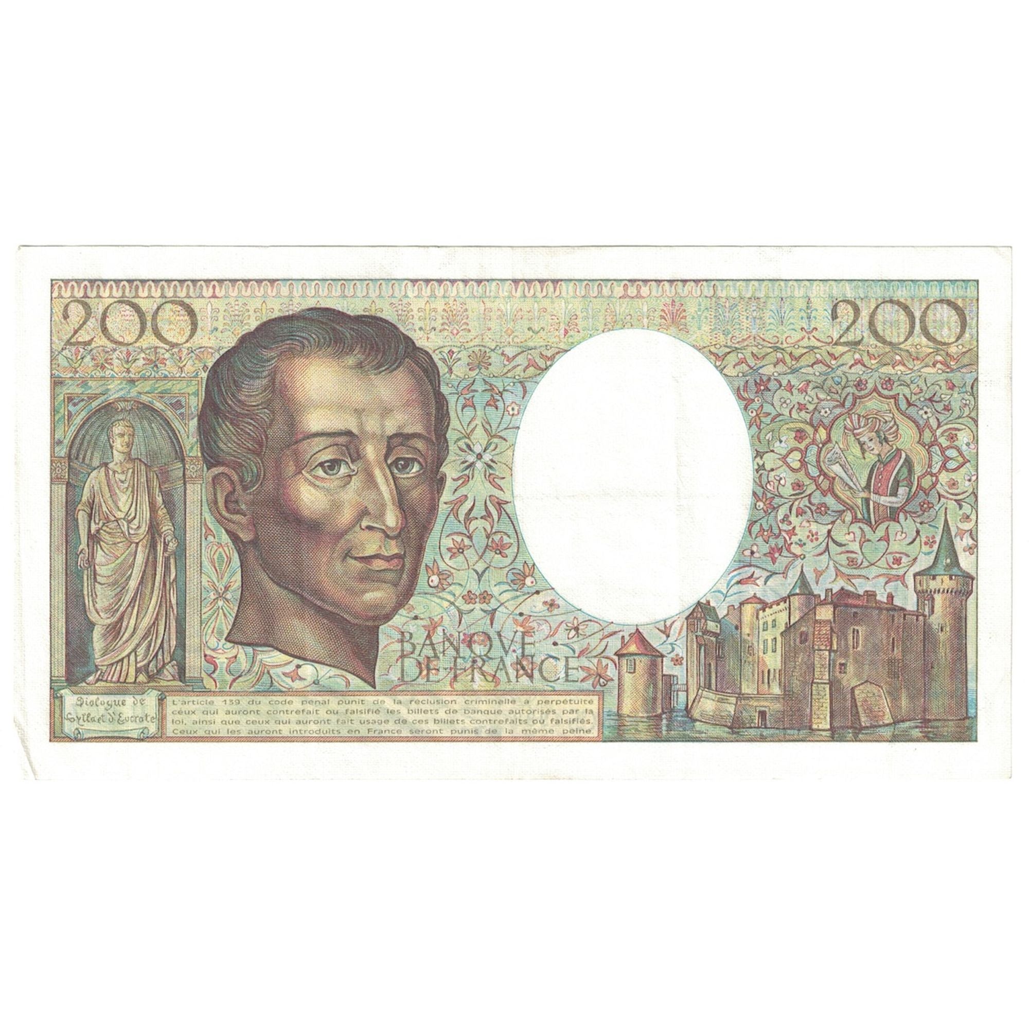 França, 200 Francs, Montesquieu, 1988, U.057, AU(50-53), Fayette:70.8, KM:155c