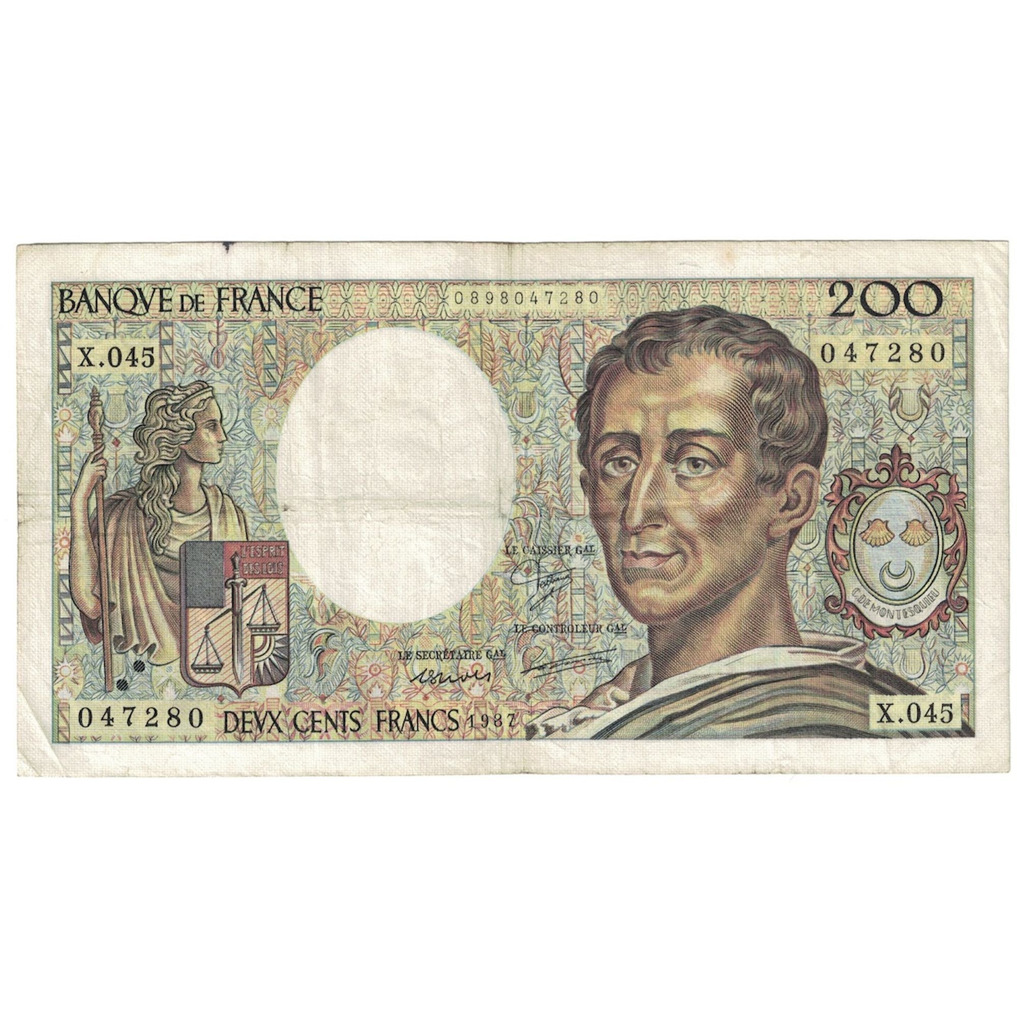 França, 200 Francs, Montesquieu, 1987, X.045, VF(30-35), Fayette:70.7, KM:155b