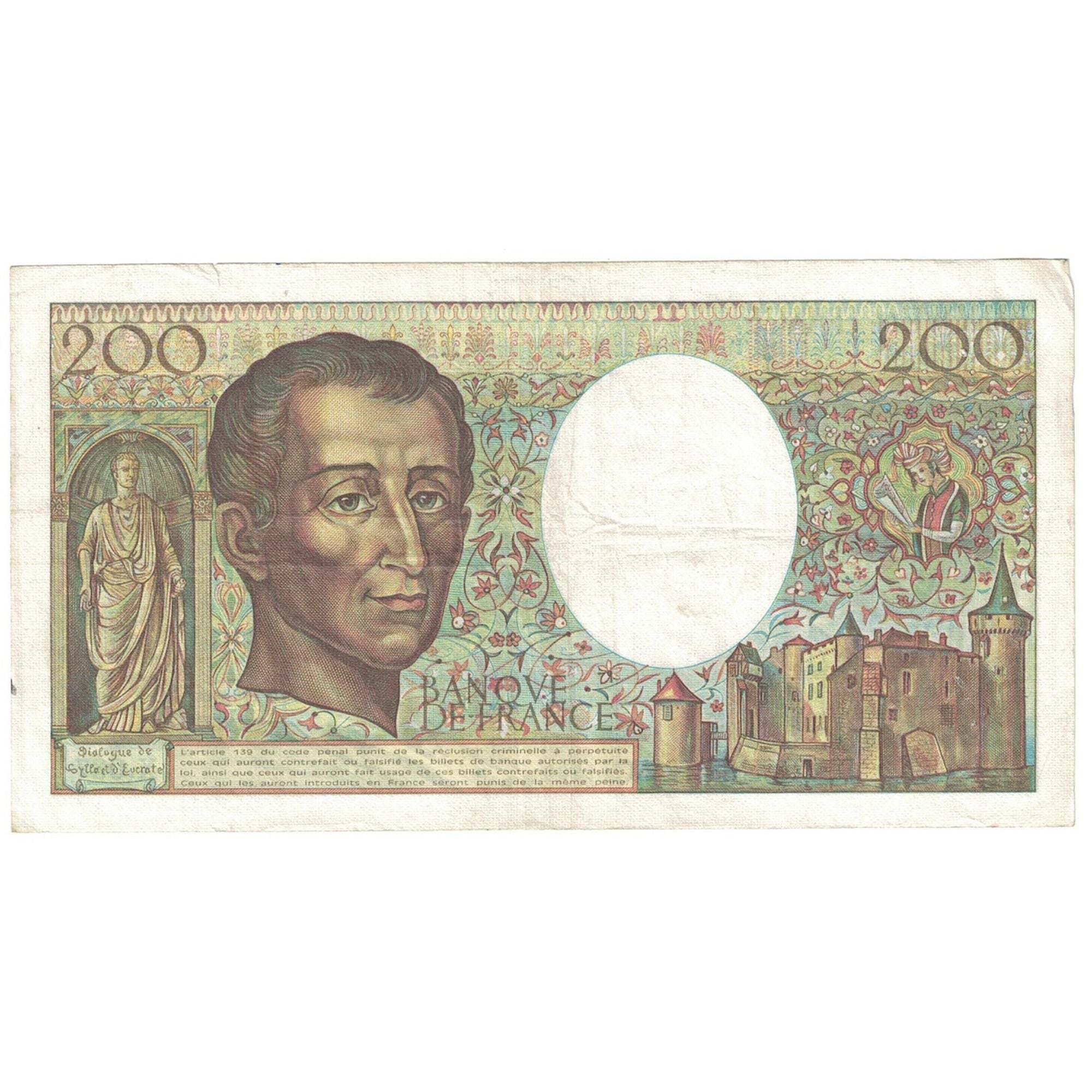 França, 200 Francs, Montesquieu, 1985, X.037, VF(30-35), Fayette:70.5, KM:155a
