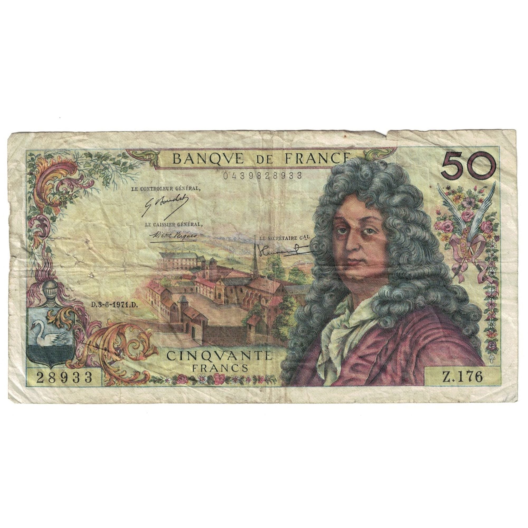 França, 50 Francs, Racine, 1971, Z.176, VF(20-25), Fayette:64.18, KM:148d