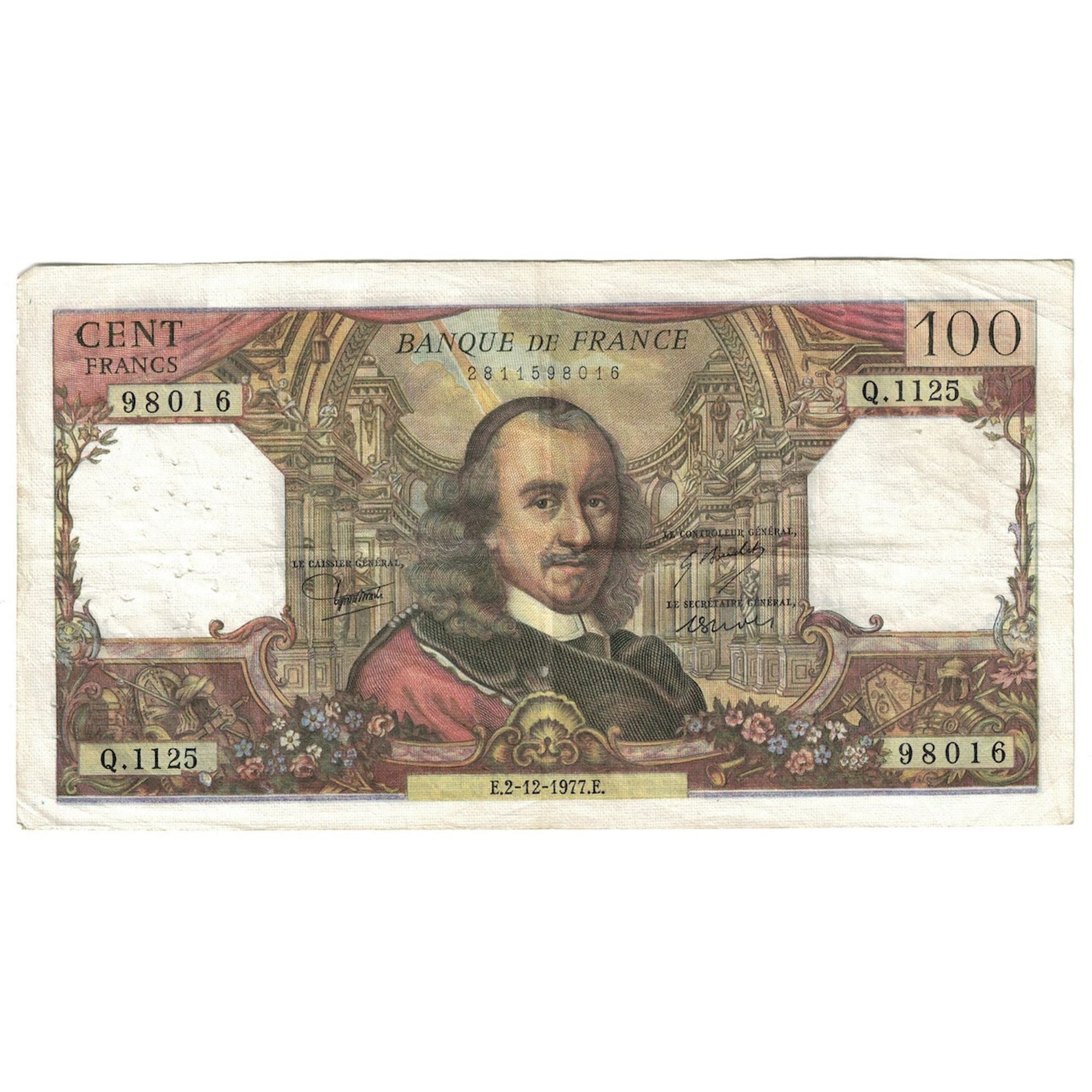 França, 100 Francs, Corneille, 1977, Q.1125, VF(30-35), Fayette:65.60, KM:149f
