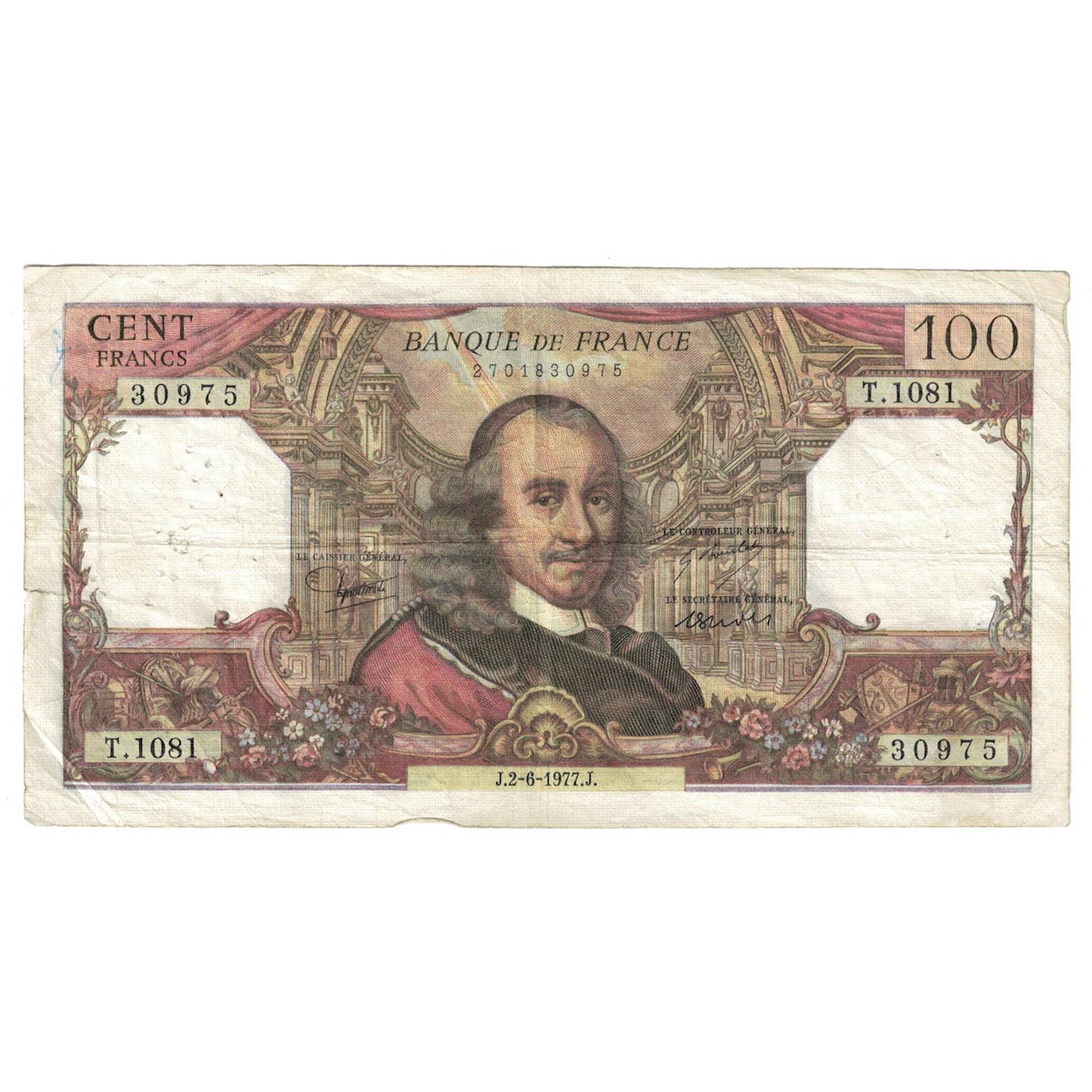 France, 100 Francs, Corneille, 1977, T.1081, TB+, Fayette:65.58, KM:149f