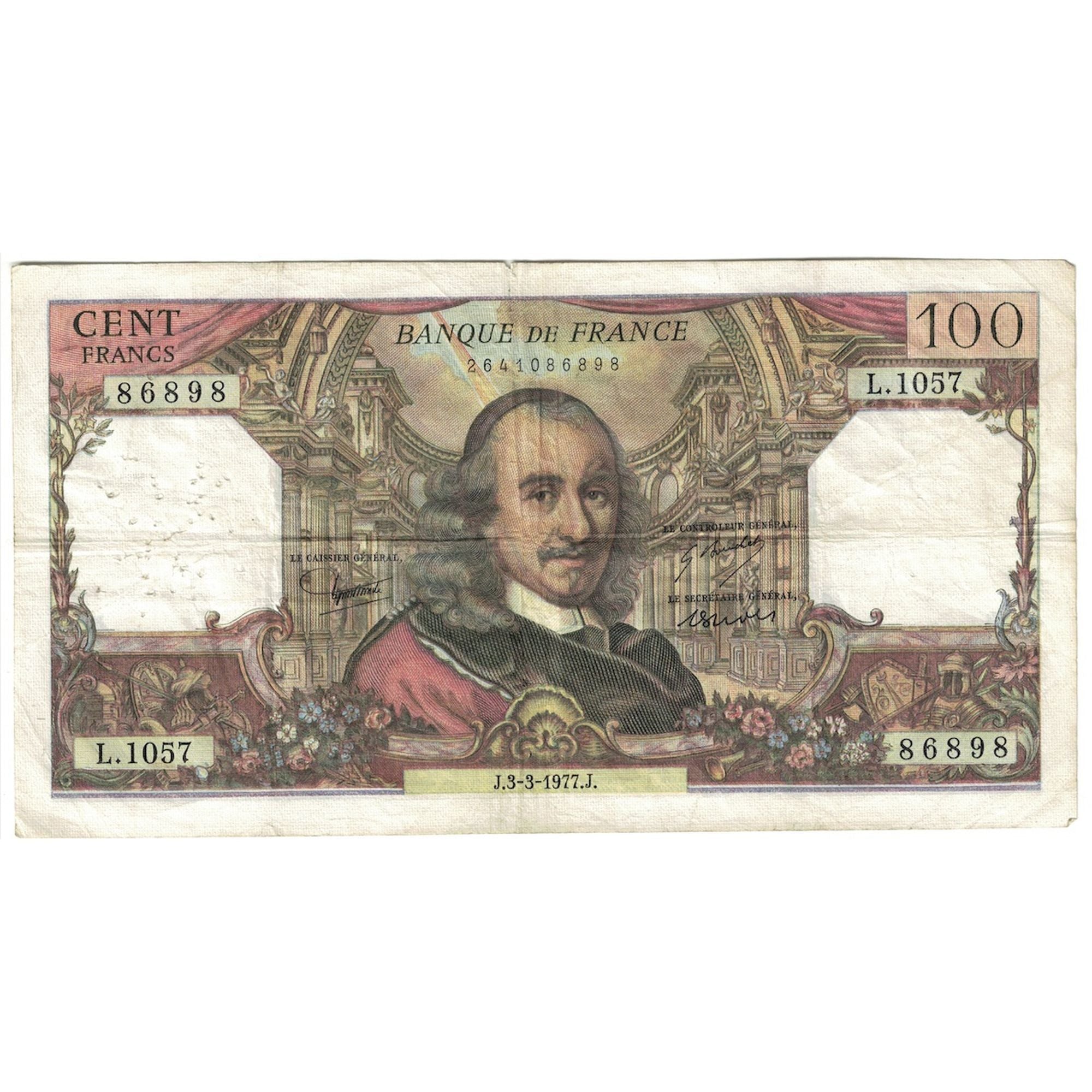 França, 100 Francs, Corneille, 1977, L.1057, VF(30-35), Fayette:65.57, KM:149f