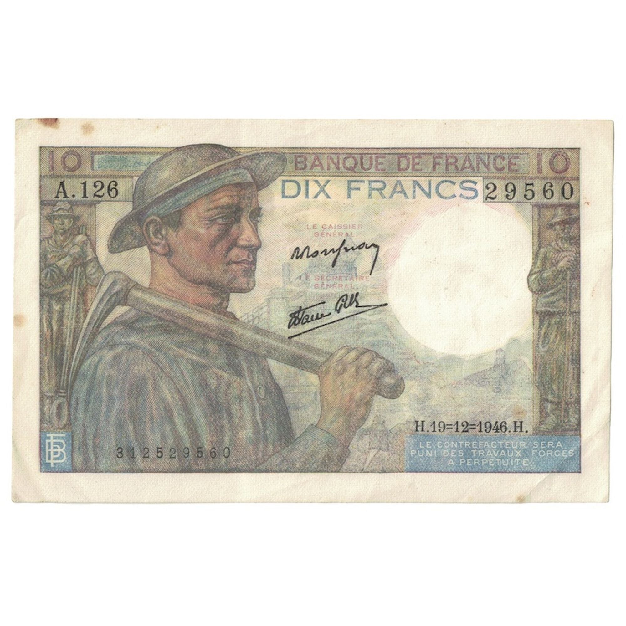 France, 10 Francs, Mineur, 1946, A.126, AU(50-53), Fayette:8.16, KM:99e