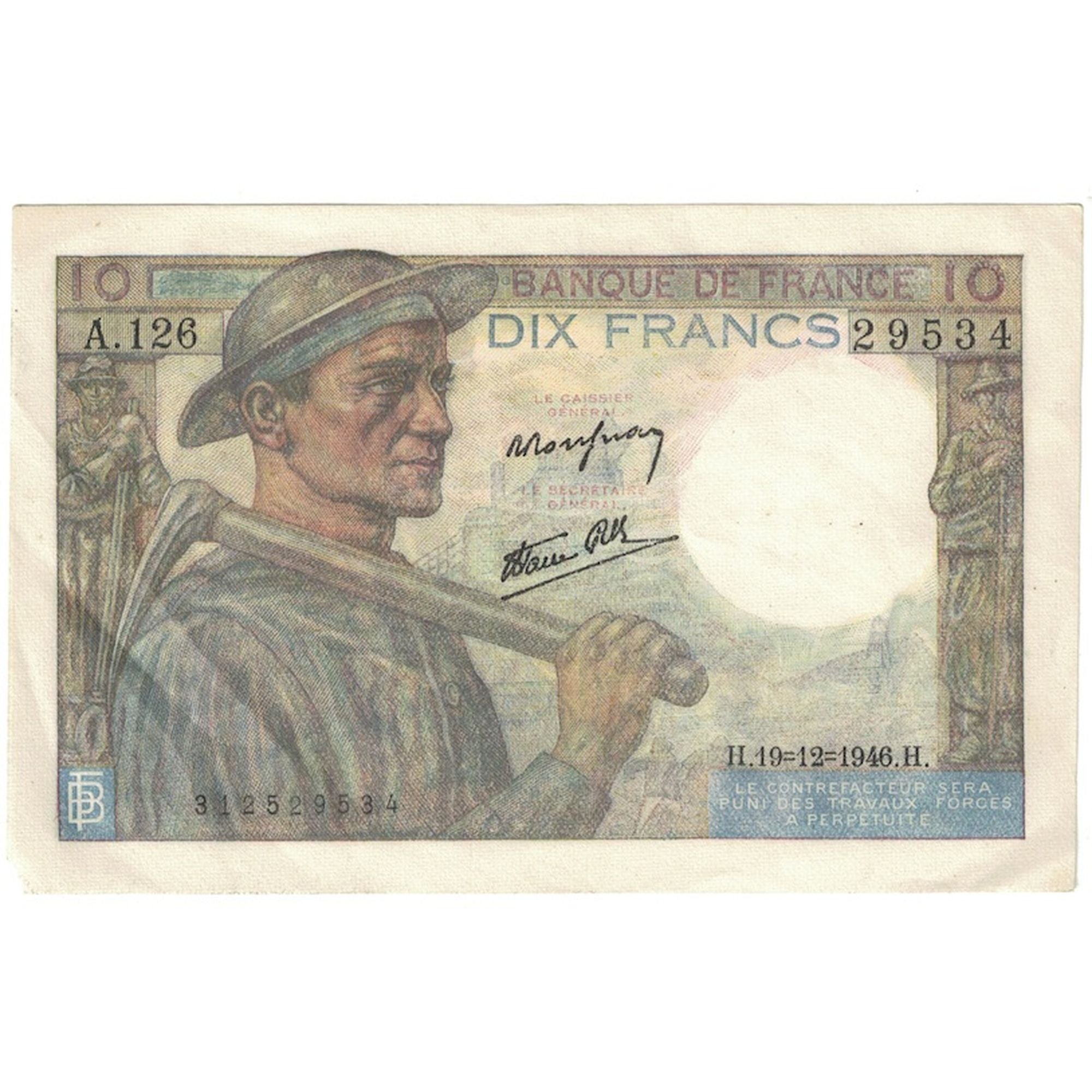 França, 10 Francs, Mineur, 1946, A.126, AU(50-53), Fayette:8.16, KM:99e