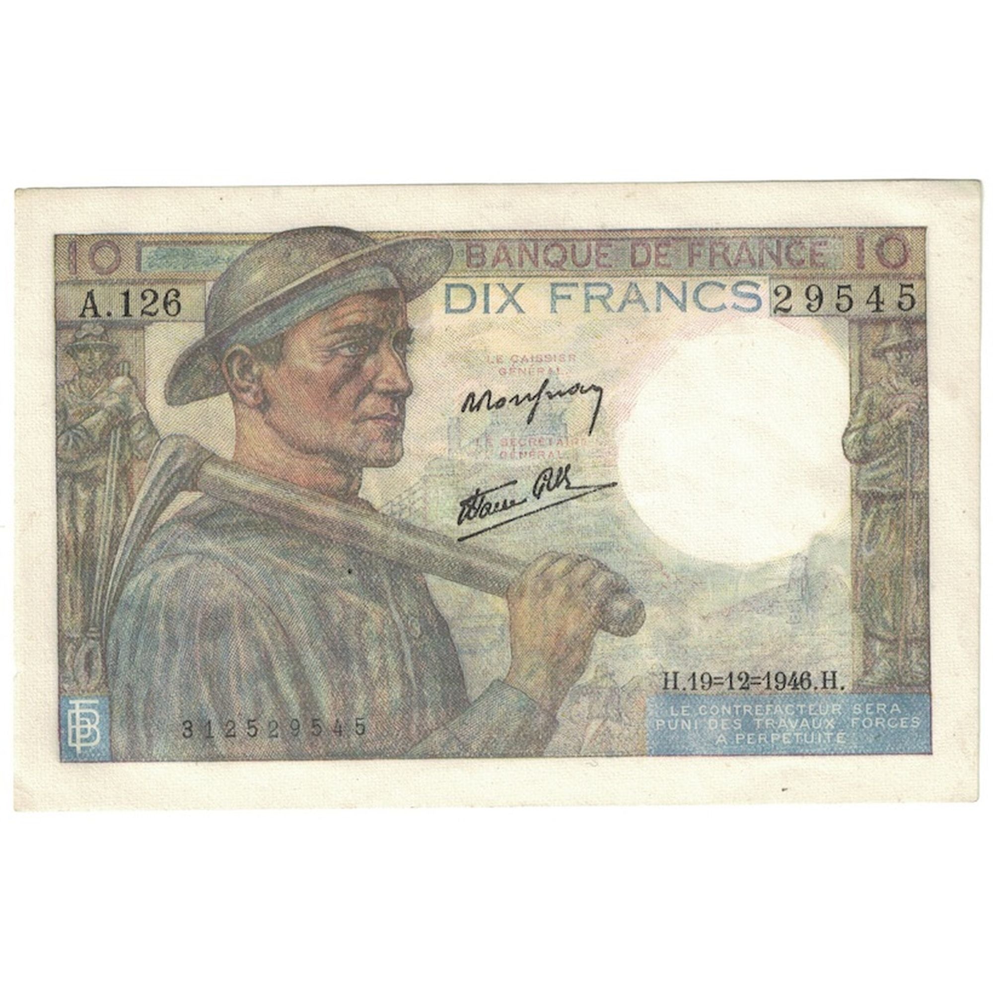 France, 10 Francs, Mineur, 1946, A.126, SUP, Fayette:8.16, KM:99e