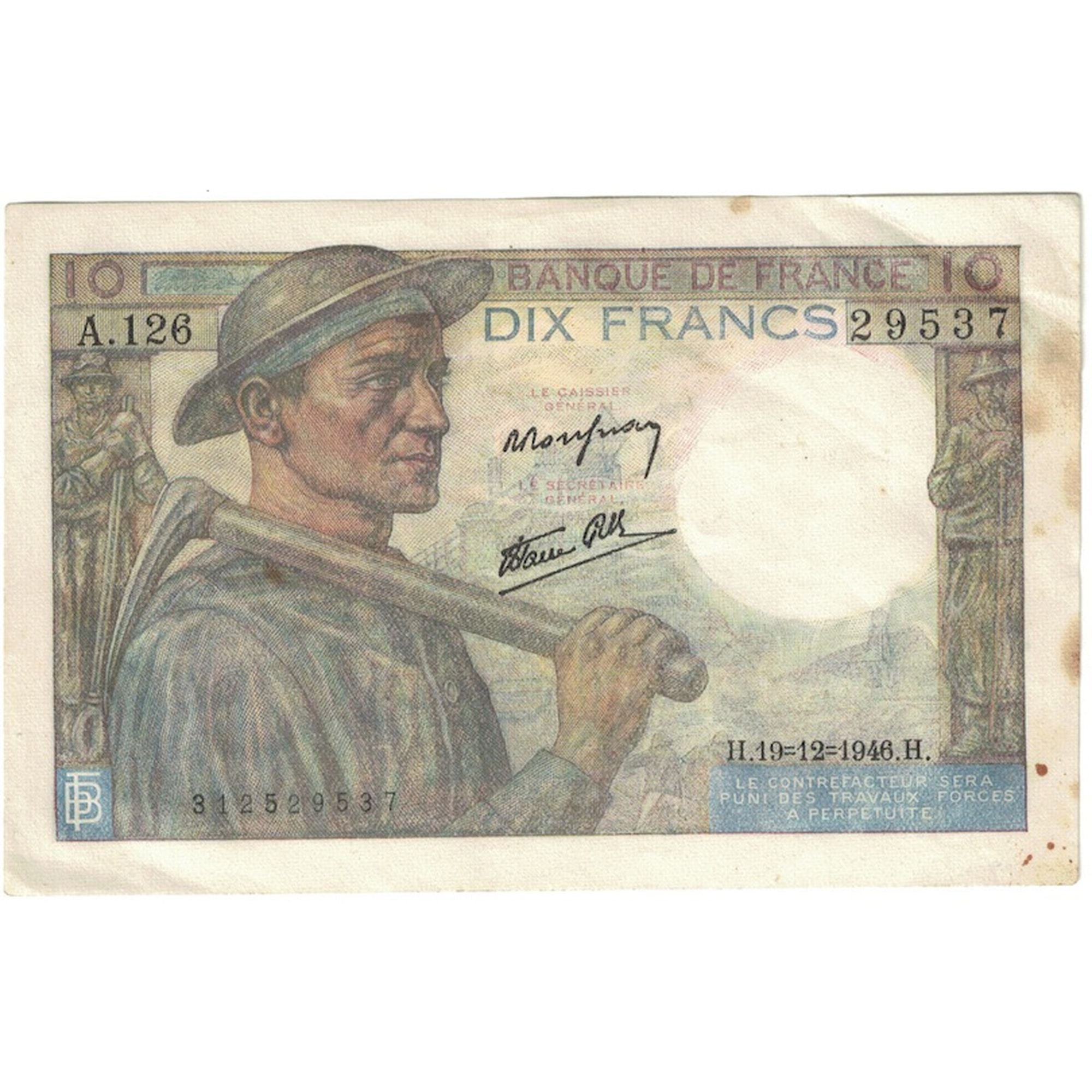 Francja, 10 Francs, Mineur, 1946, A.126, AU(50-53), Fayette:8.16, KM:99e
