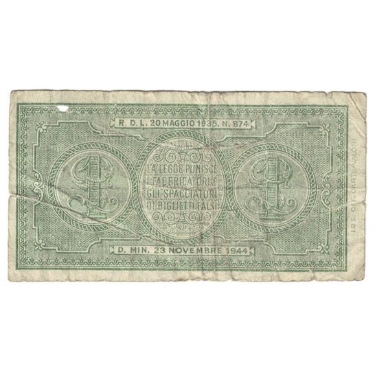 Banknote, Italy, 1 Lira, 1944, 1944-11-23, KM:29b, VF(30-35)