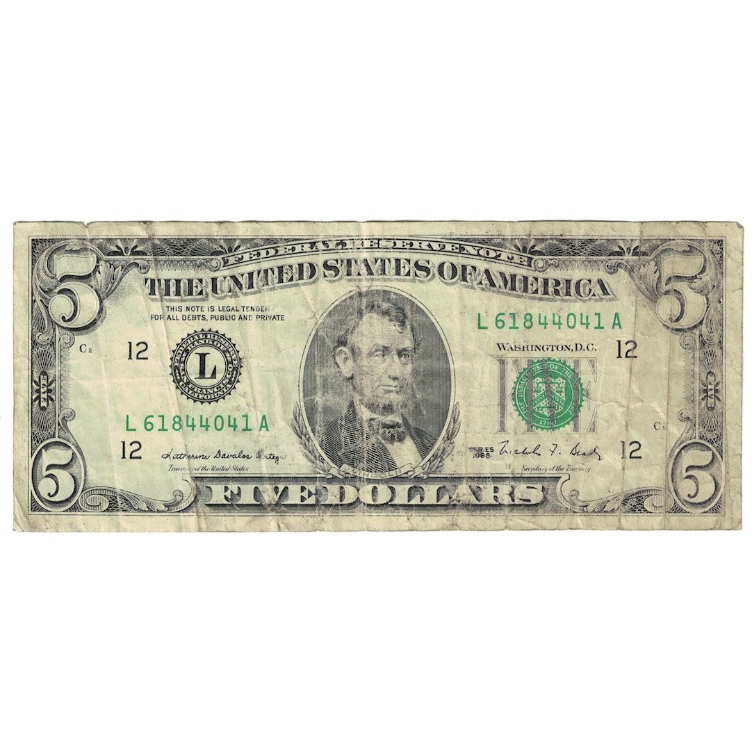 Billete, Five Dollars, 1988, Estados Unidos, San Francisco, KM:3795, BC