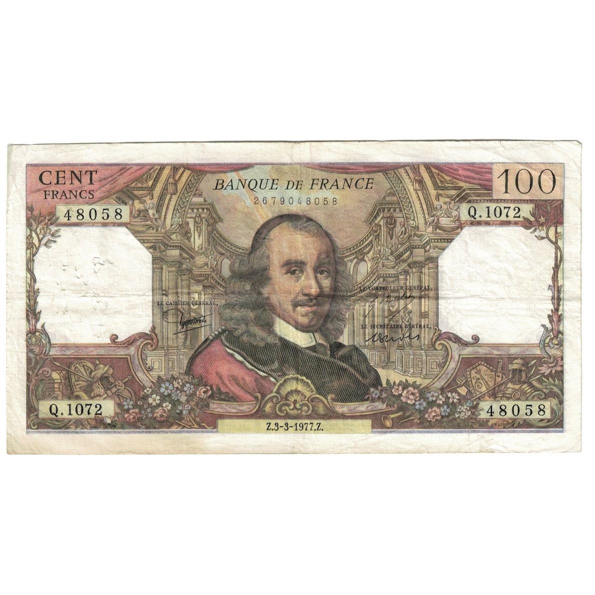 France, 100 Francs, Corneille, 1977, Q.1072, TB+, Fayette:65.57, KM:149f