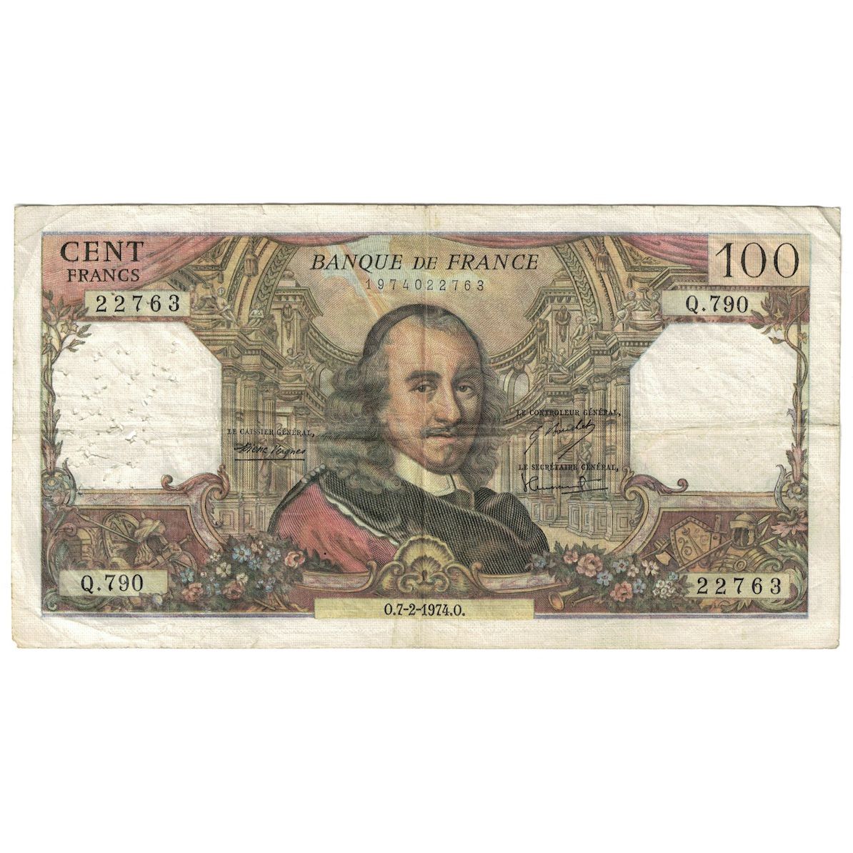 Francja, 100 Francs, Corneille, 1974, Q.790, VF(20-25), Fayette:65.45, KM:149d