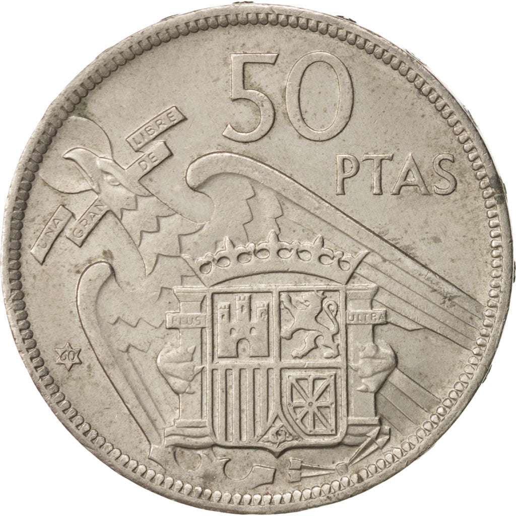 Spain, Caudillo and regent, 50 Pesetas, 1960, AU(55-58), Copper-nickel, KM:788