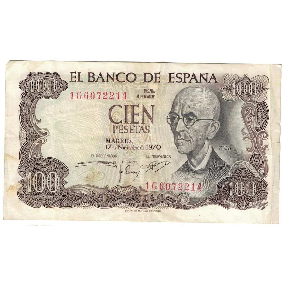 Billet, Espagne, 100 Pesetas, 1970, 1970-11-17, KM:152a, TTB