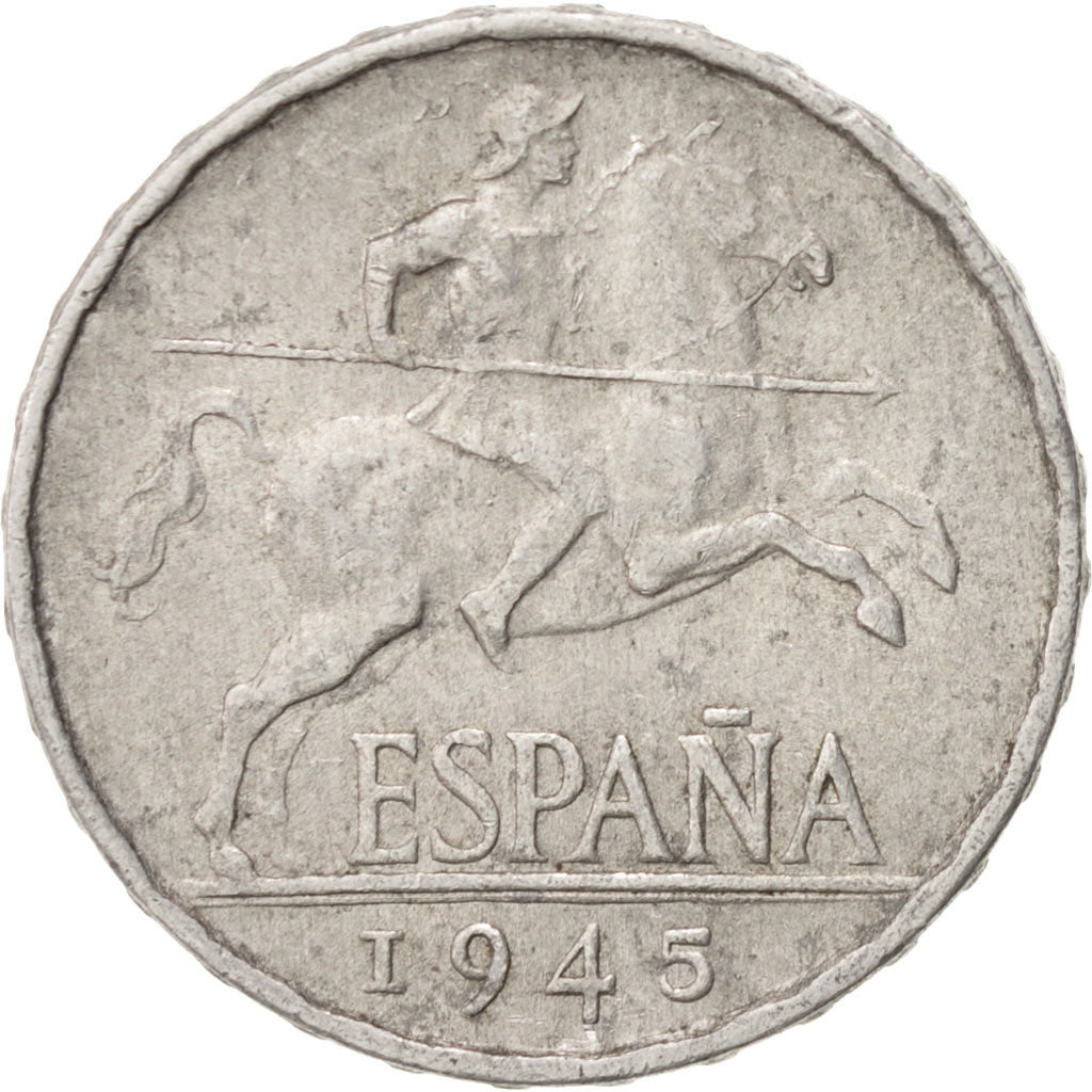 Coin, Spain, 5 Centimos, 1945, EF(40-45), Aluminum, KM:765