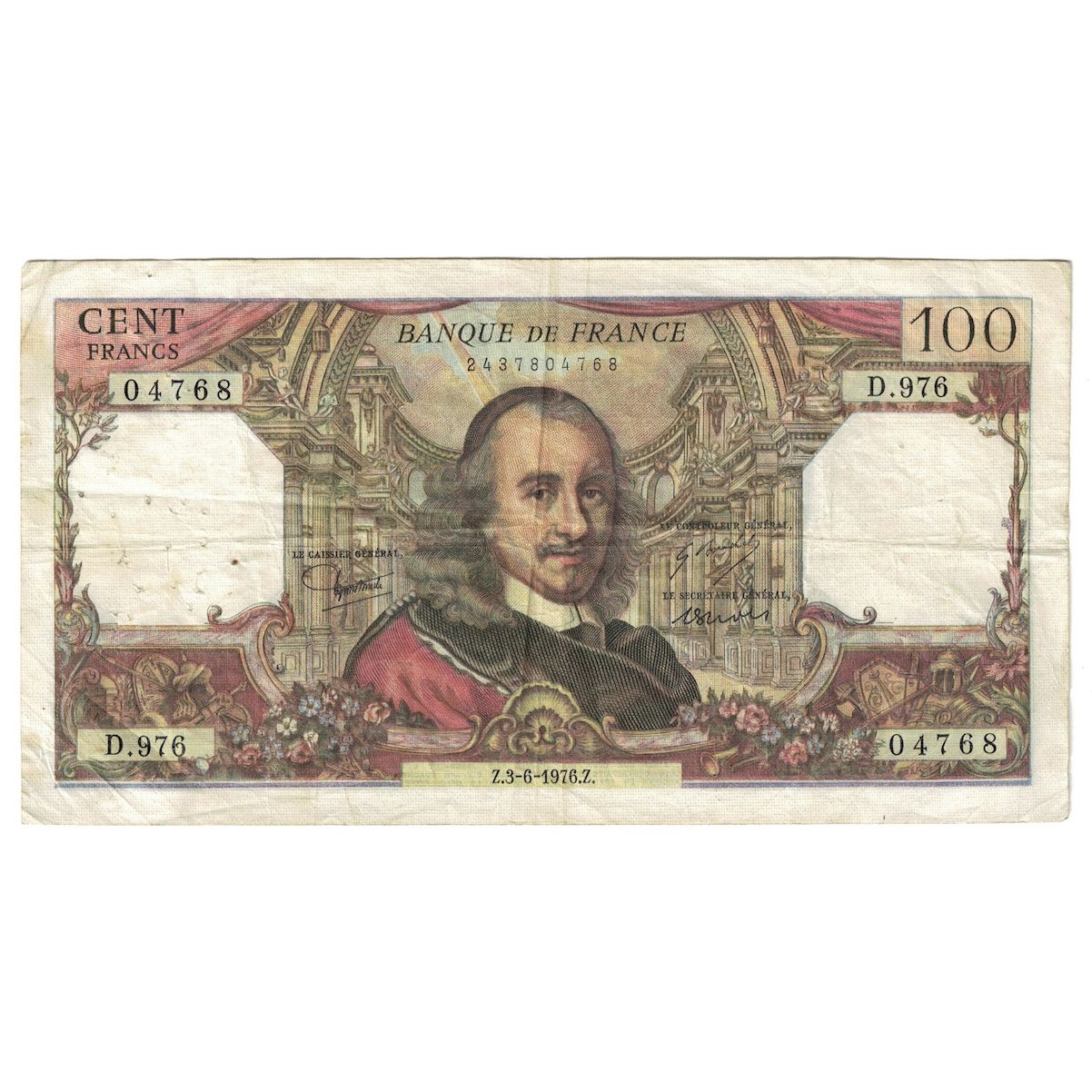 France, 100 Francs, Corneille, 1976, D.976, VF(30-35), Fayette:65.53, KM:149f
