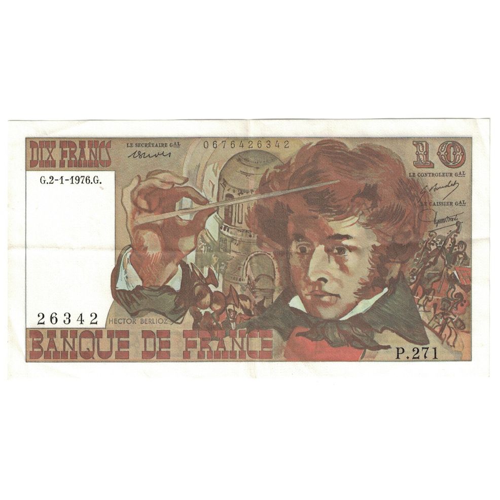 Francia, 10 Francs, Berlioz, 1976, P.271, SPL, Fayette:63.16, KM:150c