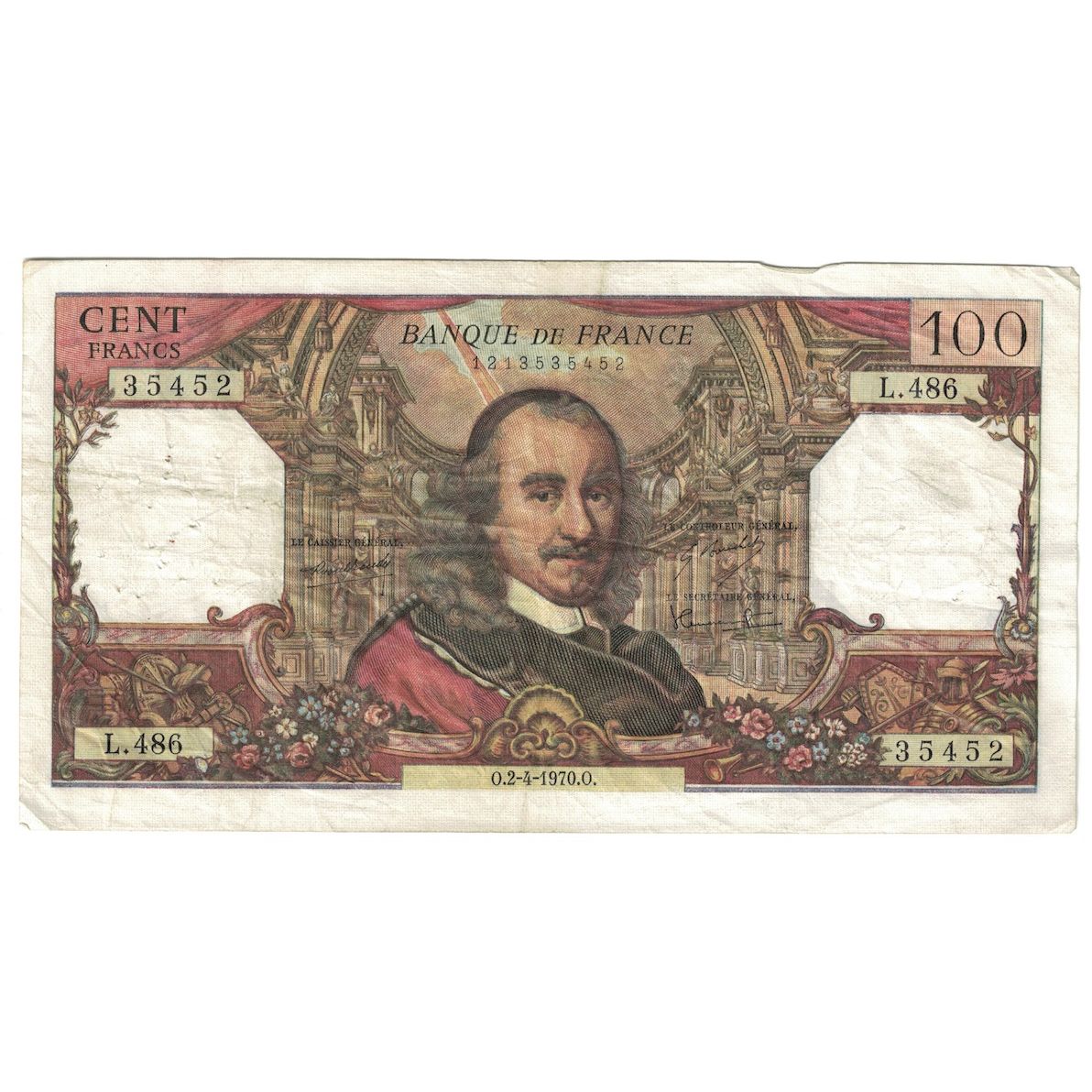 France, 100 Francs, Corneille, 1970, L.486, VF(30-35), Fayette:65.31, KM:149c